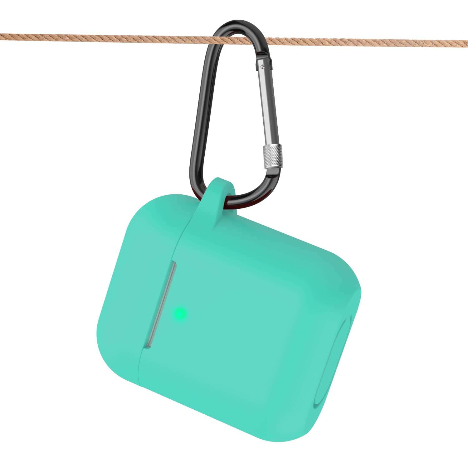 SATLITOG Case Cover with Secure Lock Keychain, Protective Silicone Cover Compatible with Apple AirPods 2nd & 1st Charging Case - Mint Green - Image 5