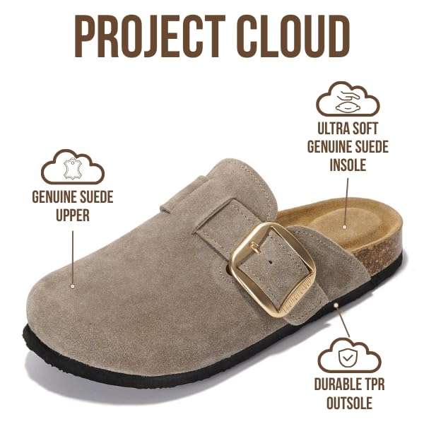 Project Cloud Genuine Leather Clogs for Women Shoes - Memory Foam Insole, Non-Slip & Natural Cork Footbed Arch Support Big Buckle Womens Clogs and Mules for Women Footwear (Manchester) - Image 2