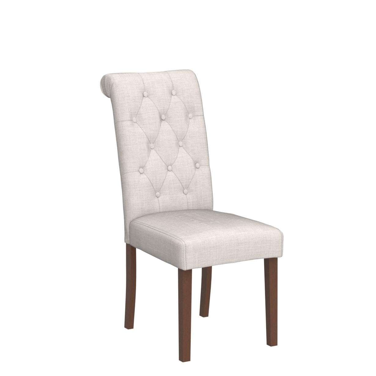 COLAMY Button Tufted Dining Chairs Set of 6, Accent Parsons Diner Chair Upholstered Fabric Dining Room Chairs Stylish Kitchen Chairs with Solid Wood Legs and Padded Seat - Dark Beige - Image 5