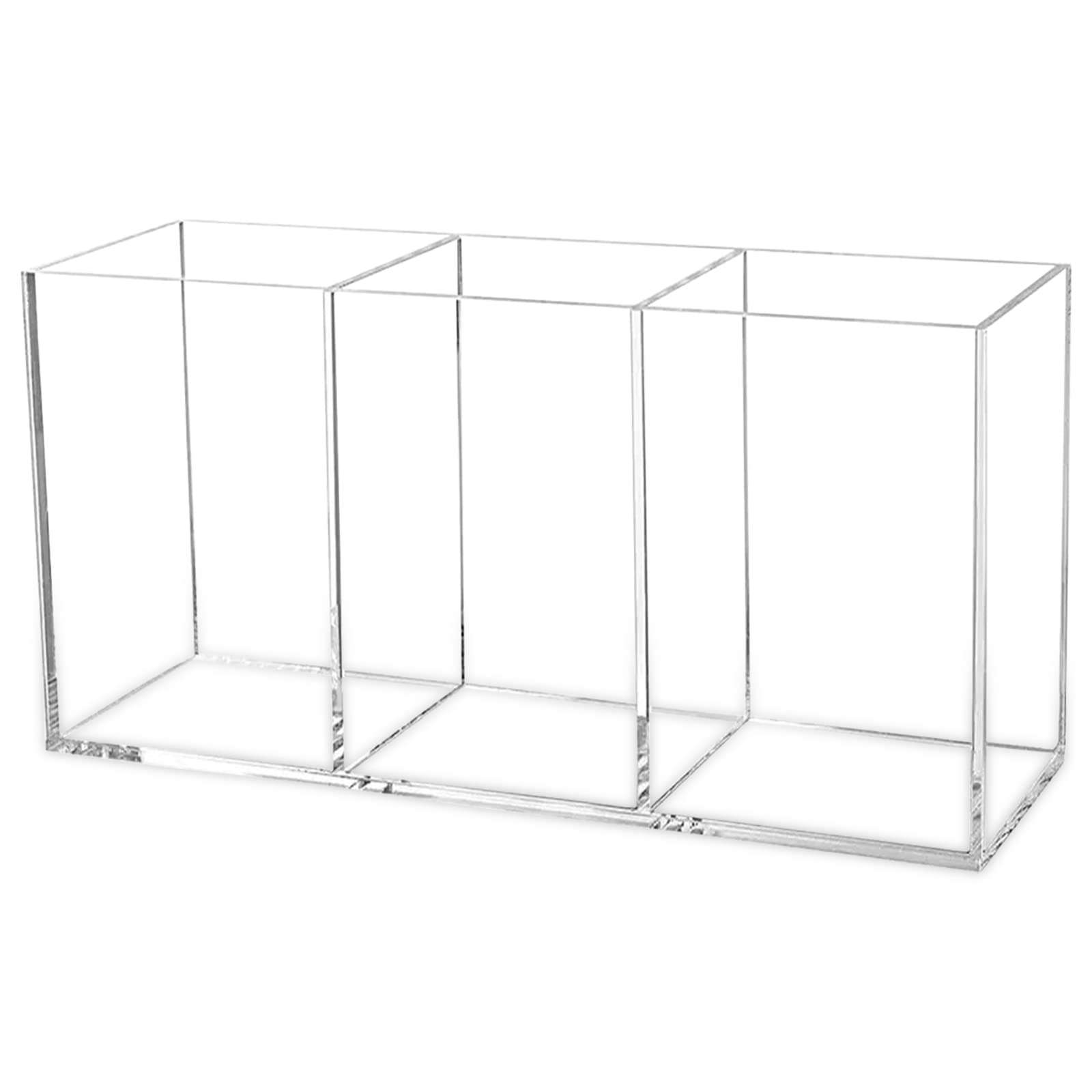 Cerpourt Clear Makeup Brush Organizer,Acrylic Cosmetic Brushes Storage Holder with 3 Slots,Pencil Pen Holder for Desk,Desk Organizer and Accessories for Vanity - Image 1
