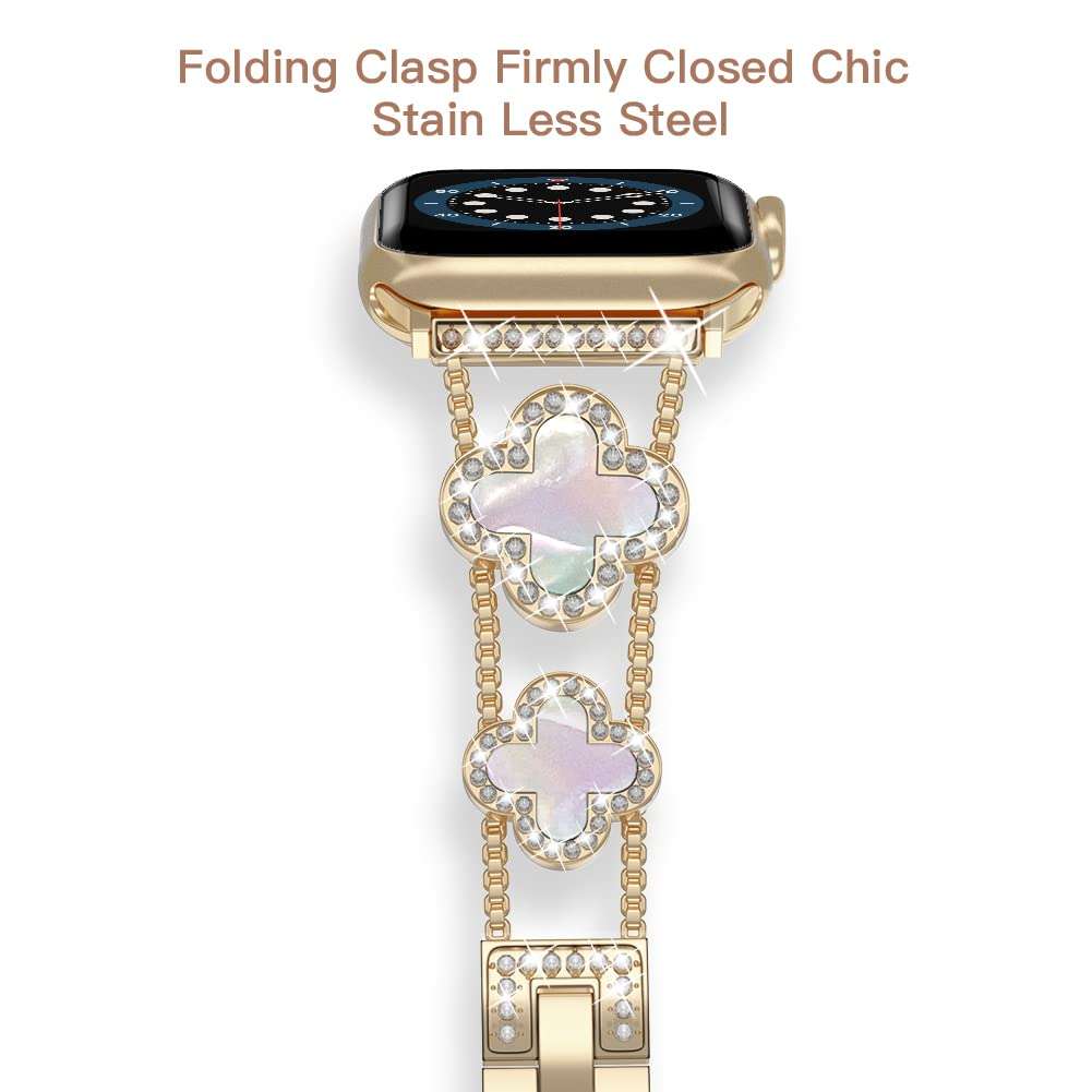Musk-MSKR Diamond Metal Bands Add Sparkle to Your Watch For Apple Watch Series 10/9/8/7/6/5/4/3/2/1SE/Ultra Clover Simple and Stylish Compatible with 38mm40mm41mm42mm44mm45mm 46mm49mm Women's Wear - Image 2