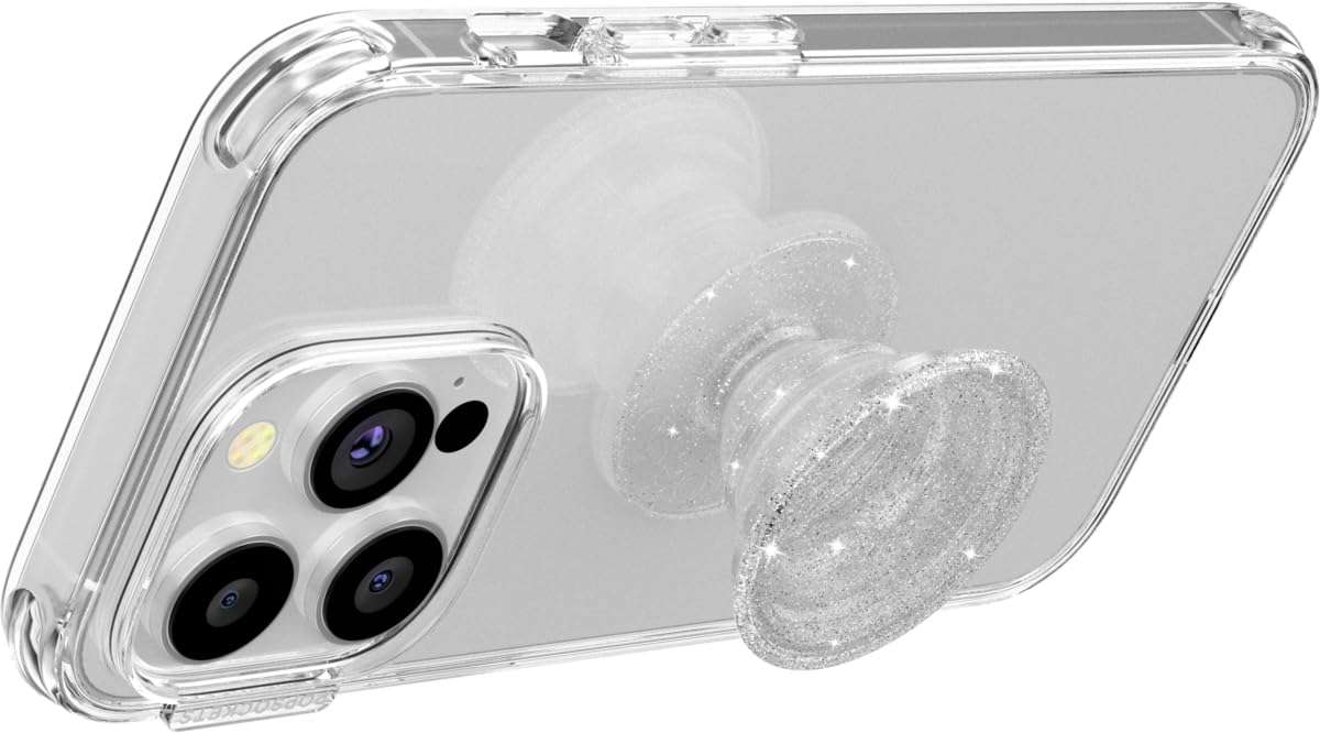 PopSockets Translucent Phone Grip with Expanding Kickstand, PopSockets for Phone, Adhesive Grip, Translucent PopGrip - Clear Glitter Silver - Image 5