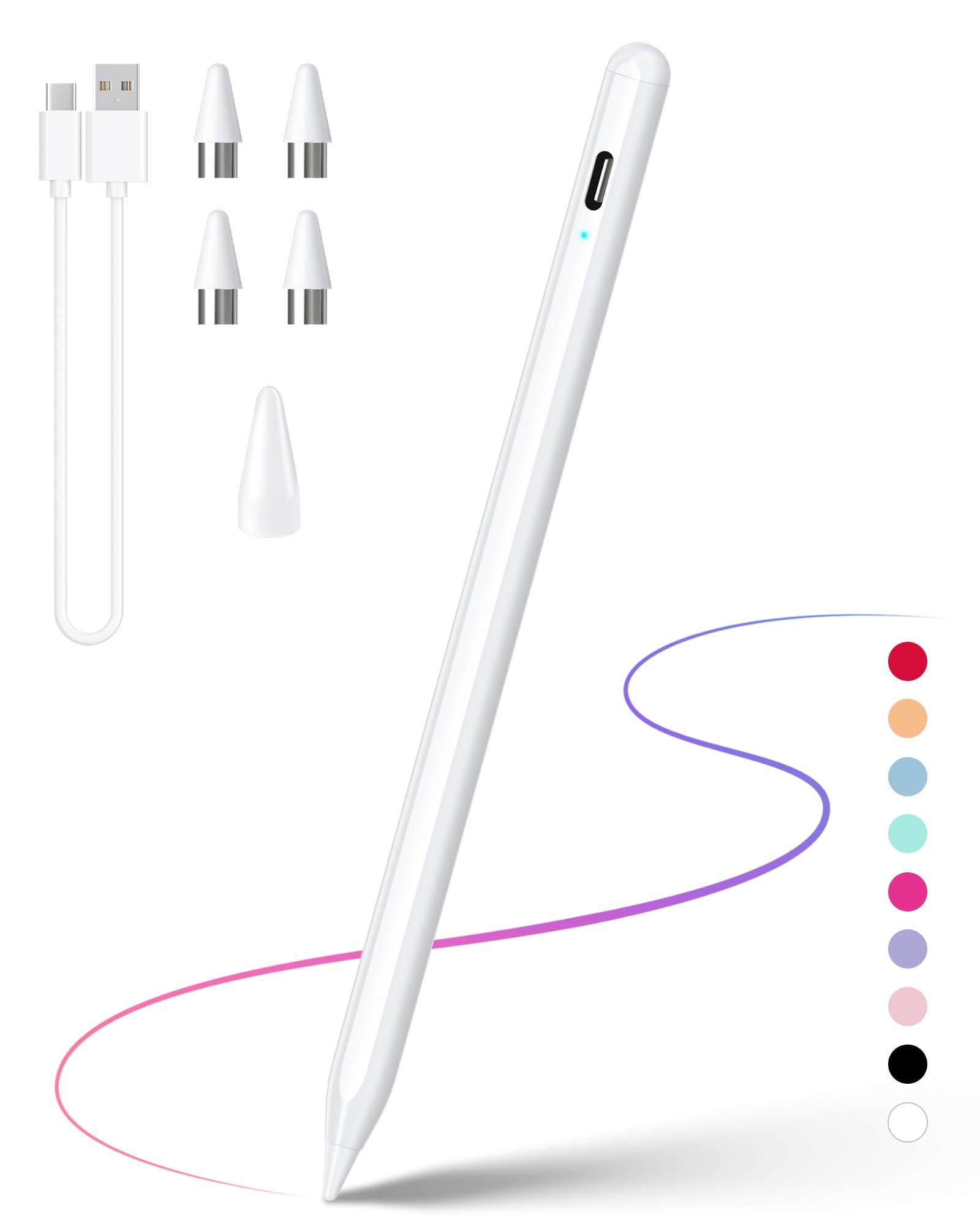 Stylus Pen, Active Stylus Pen Compatible for iOS and Android Touchscreens/Phones, Rechargeable Stylus Pen with Dual Touch Screen, Stylus Pencil for A-pple/Android/Tablet, 16.5CM,White - Image 1
