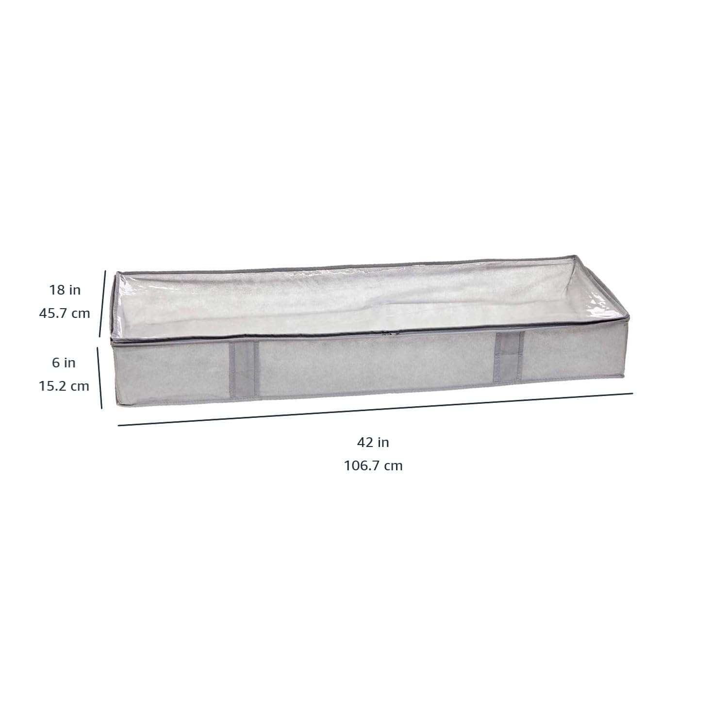 Amazon Basics Under Bed Fabric Zipper Blanket Storage Container Bags with Window and Handles, 2-Pack, 18 x 42 x 6 inches, Gray - Image 3