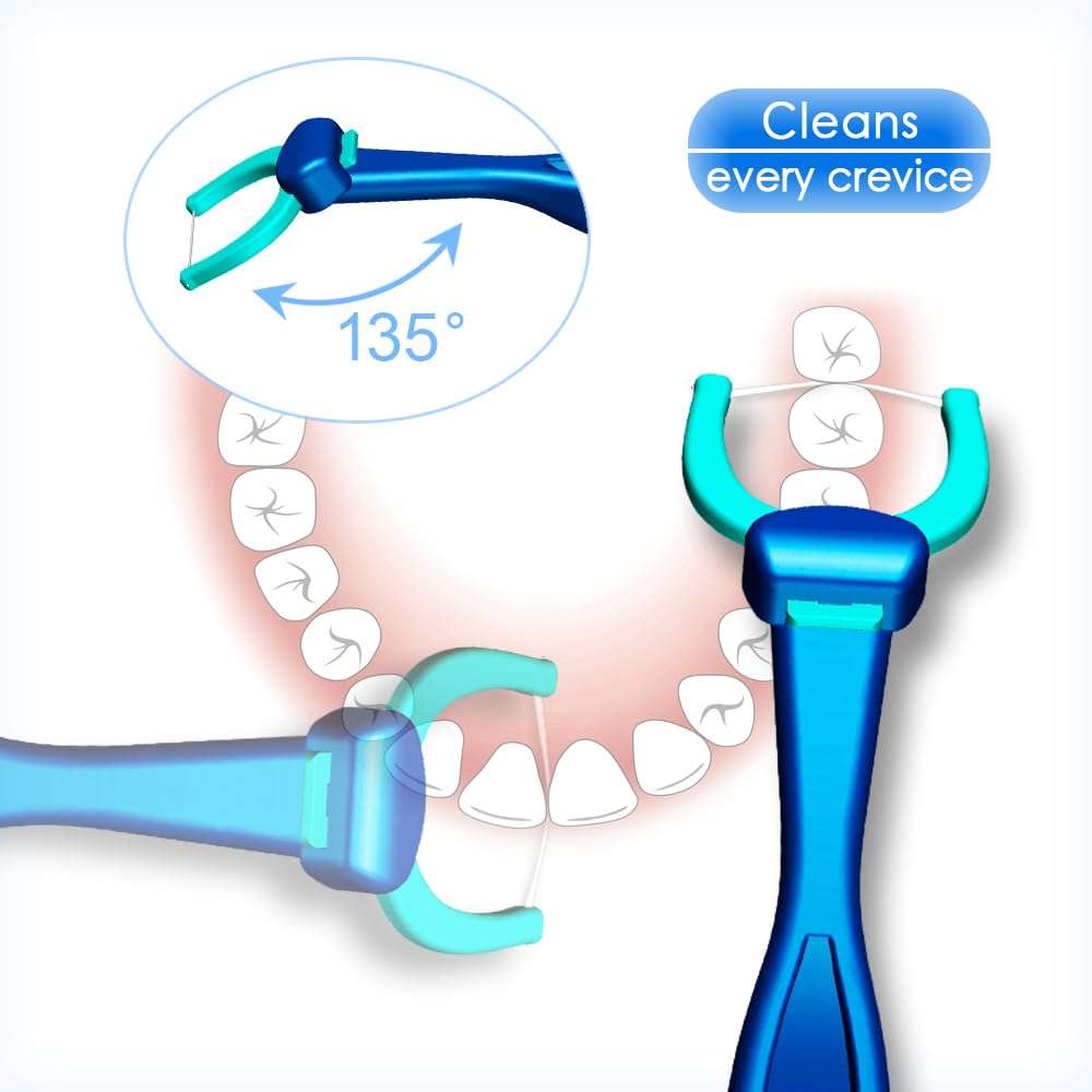 T.Smile NoFuss Dental Flosser Kit, 5-inch Long Handle & Refill Heads, Extra-Strength Floss for Comfortable Clean, Fluoride Free, (1 Blue Handle + 100 Extra-Strength Floss Refills) - Image 6