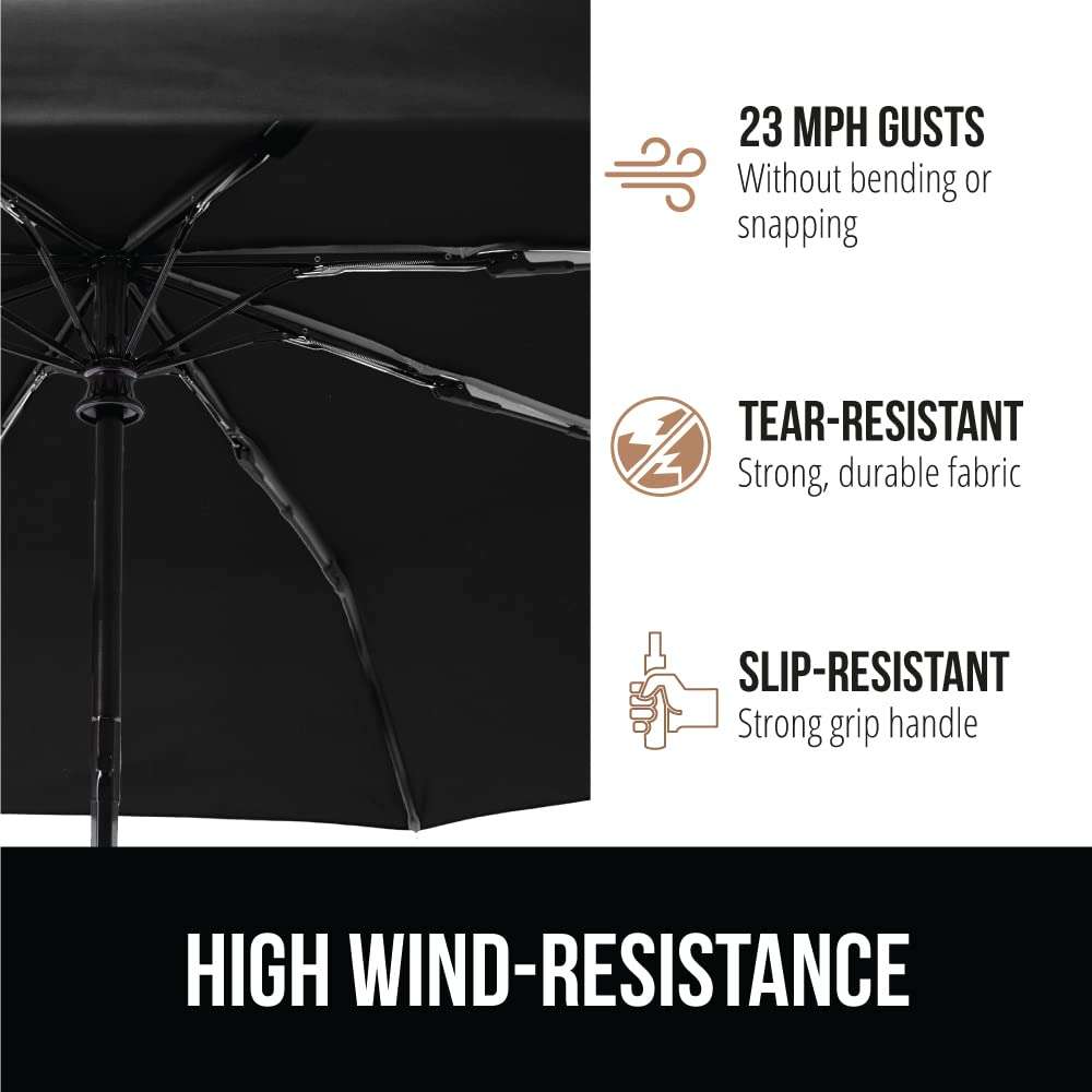 GORILLA GRIP Strong Stick Umbrella for Rain, Compact Travel One-Click Automatic Open Close, Lightweight, Portable, US Designed Reinforced Fiberglass Ribs, Wind Resistant, Easy Collapse, Black - Image 5