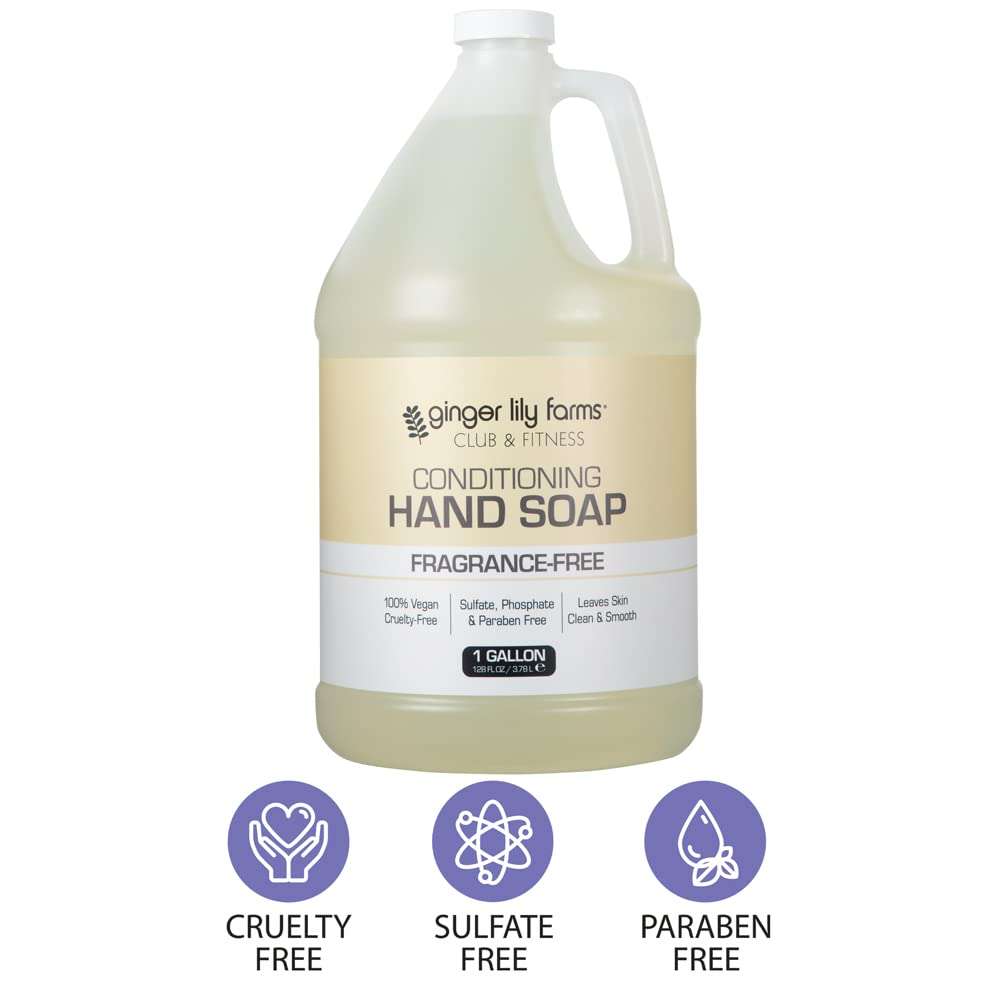 Ginger Lily Farms Club & Fitness Conditioning Liquid Hand Soap Refill, 100% Vegan & Cruelty-Free, Fragrance Free, 1 Gallon (128 fl oz) - Image 4
