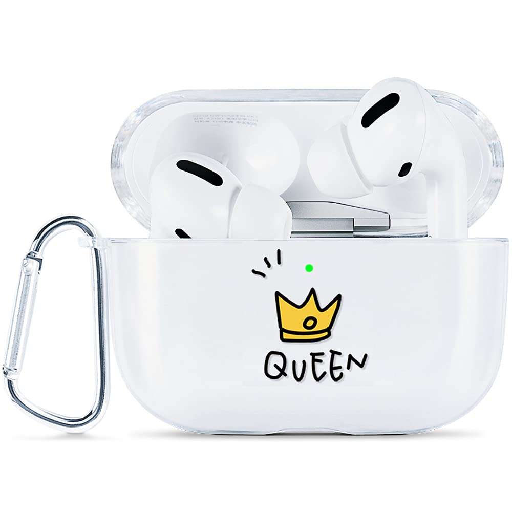 AKABEILA Airpods Pro Case Cover Cute Soft Silicone Clear with Pattern Designs for Women Men Shockproof Protective Case for Airpods Pro Case with Carabiner [Front LED Visible] - Image 1