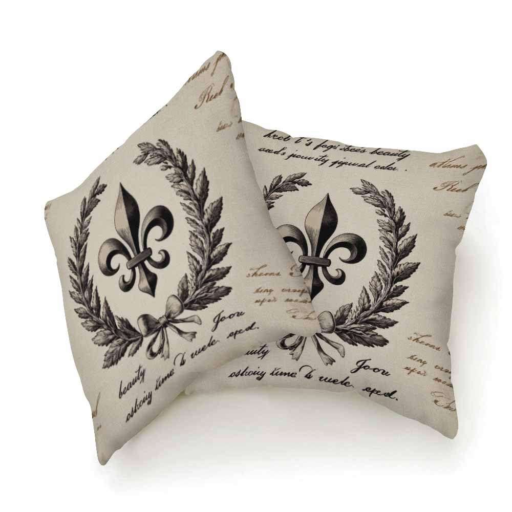Beabes Cushion Covers Retro Letter Paper Fleur De Lis Vintage Style Square Soft,Pillow Cases Decor for Couch Bedroom Sofa Living Pack of 2 Size 18X18 Inch - Image 5