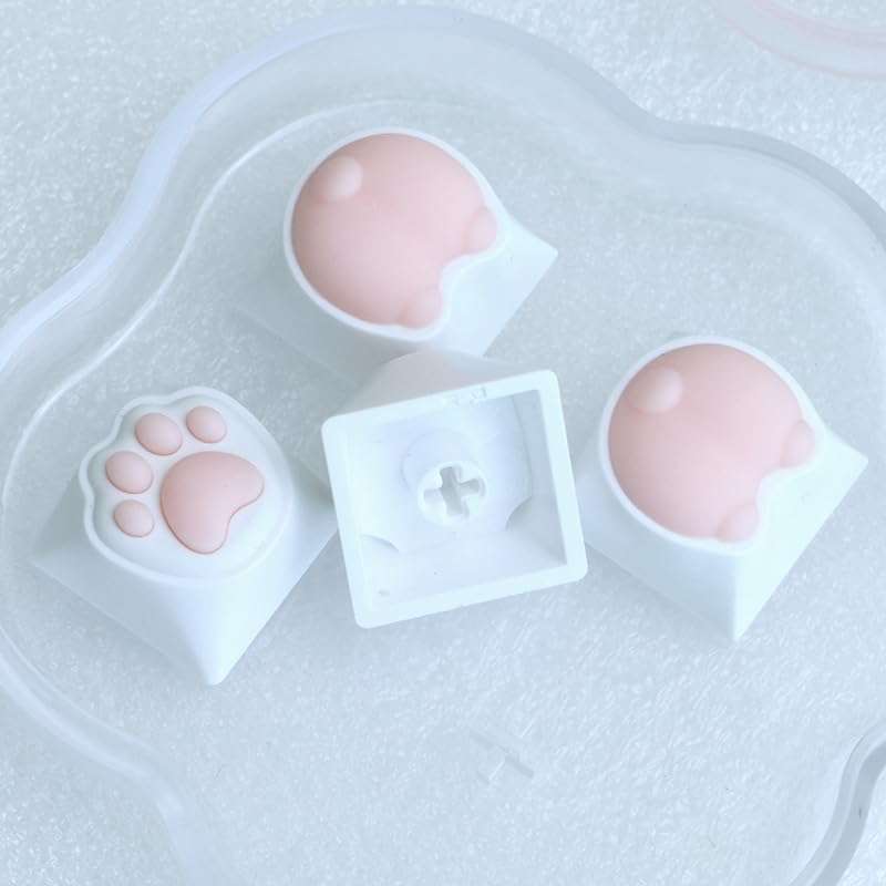 JCSMARTEC 4Pack Cute Cat Paw Keycaps, Custom R4 Kawaii Cartoon Keycaps PBT Gaming ESC Backlit Key Cap for Mechanical Keyboard MX Switch - Image 3
