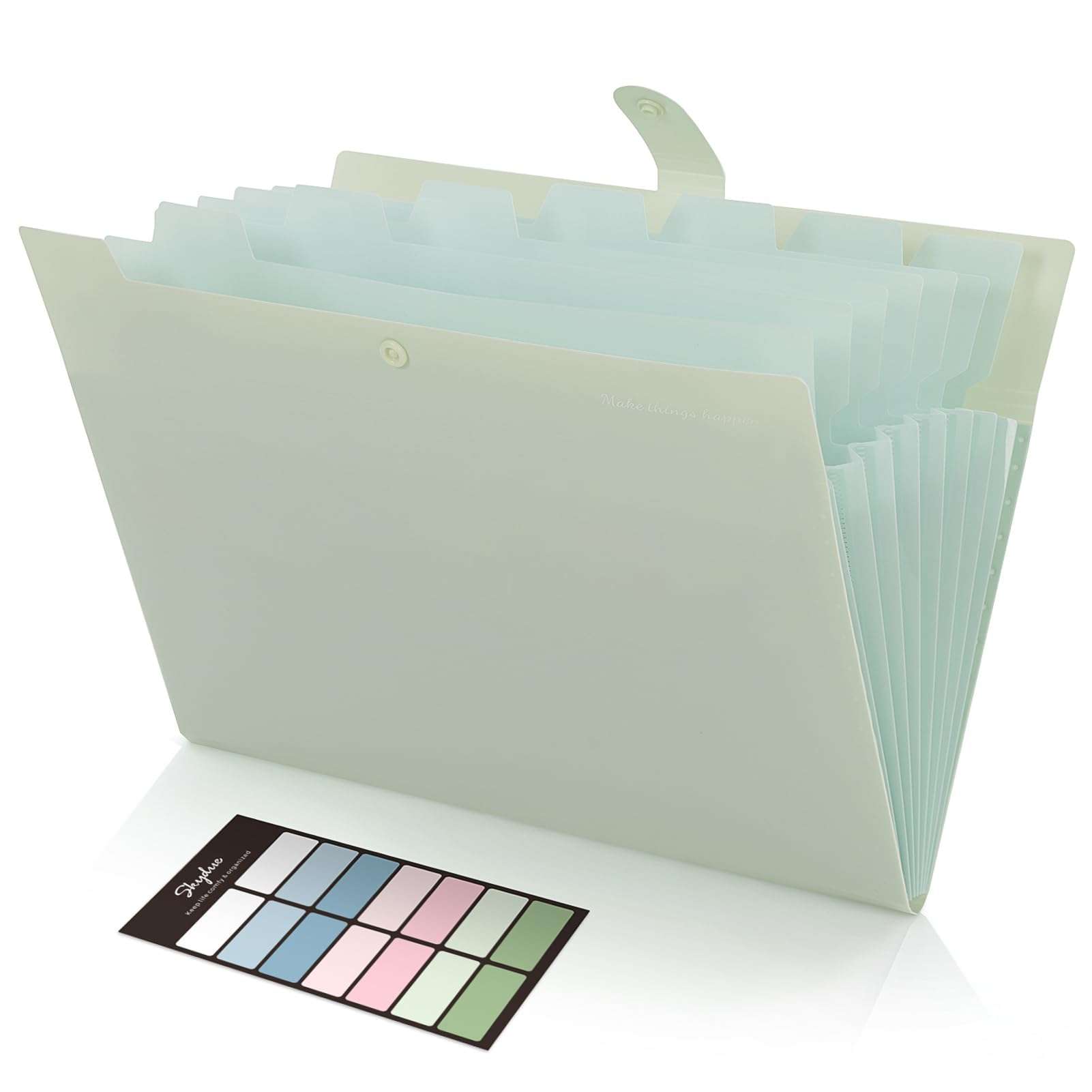 SKYDUE Expanding File Organizer with 8 Pockets, Accordion File Folders with Labels, Portable Document Paper Bill Receipt Organizer, Home College School Office Supplies, Letter Size,Light Green - Image 1