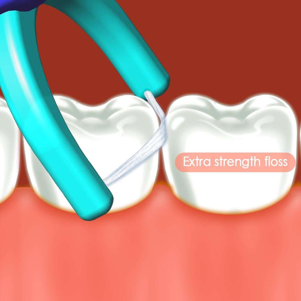 T.Smile NoFuss Dental Flosser Kit, 5-inch Long Handle & Refill Heads, Extra-Strength Floss for Comfortable Clean, Fluoride Free, (1 Blue Handle + 100 Extra-Strength Floss Refills) - Image 4