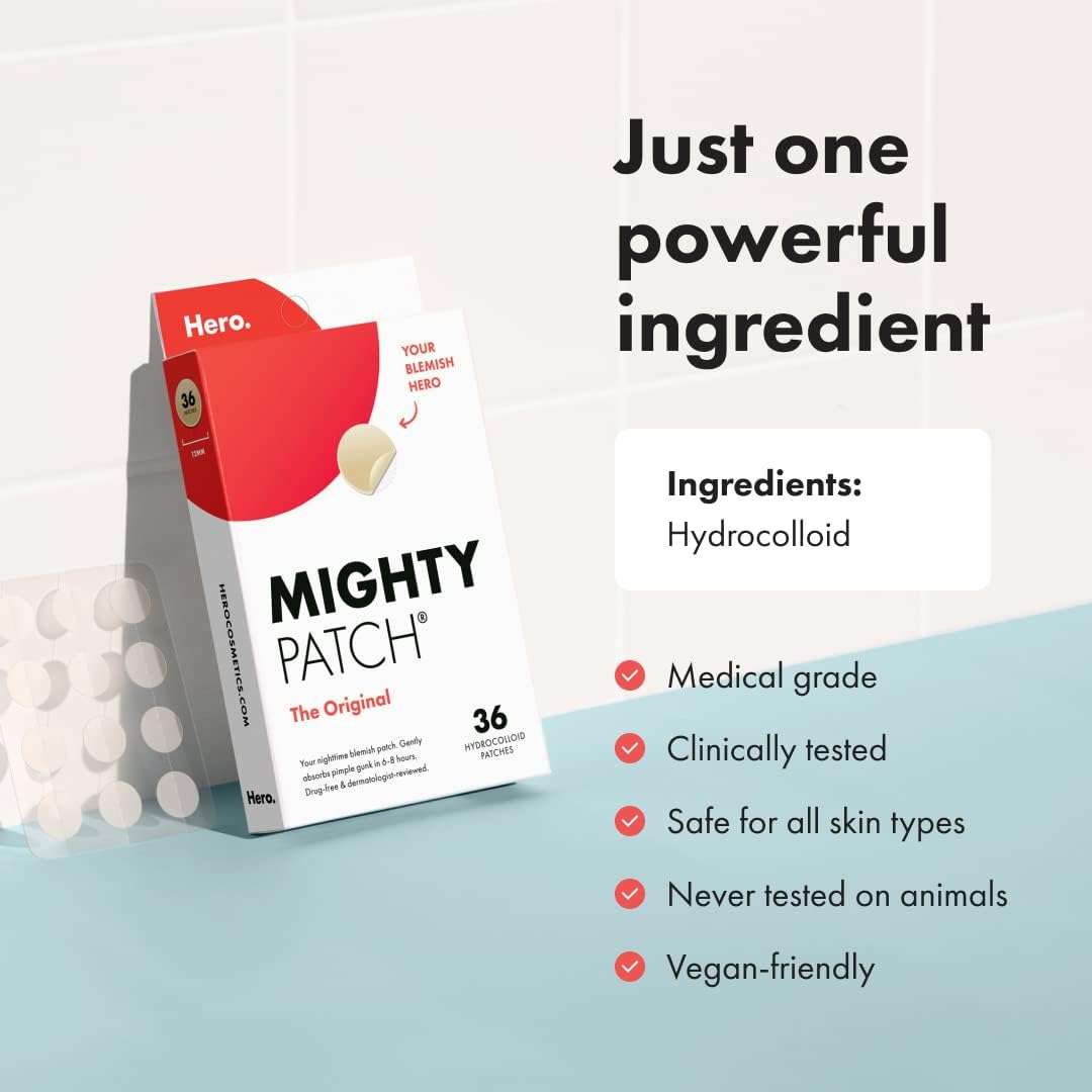 Mighty Patch™ Original patch from Hero Cosmetics – The #1 Hydrocolloid Acne Pimple Patch for Shrinking Zits and Whiteheads in 1 use; Nighttime Spot Stickers for Face and Skin (36 Count) - Image 6