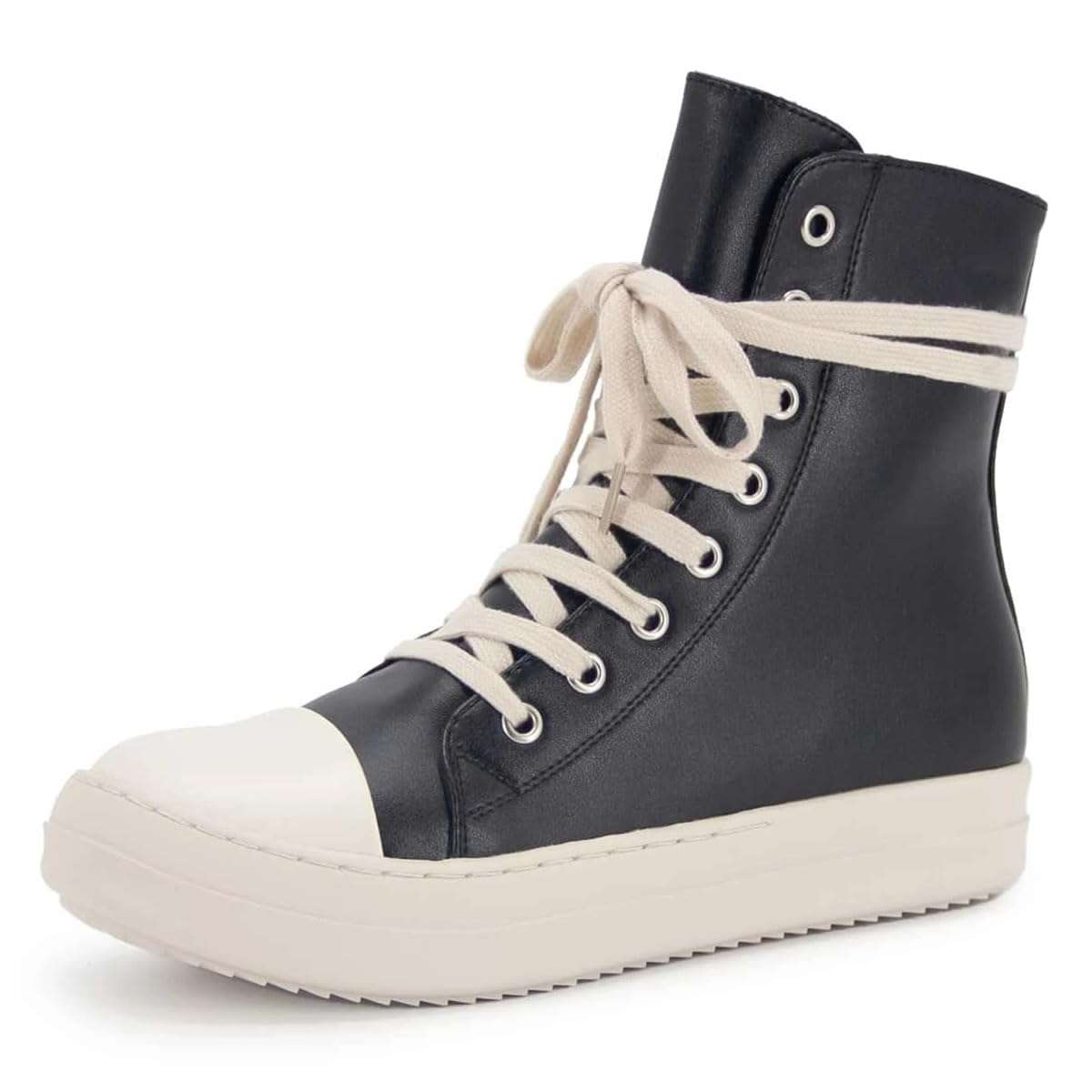 Kluolandi Women's High Top Sneakers Lace Up Canvas Shoes with Zipper Comfort Platform Walking Shoes in Black and White - Image 1