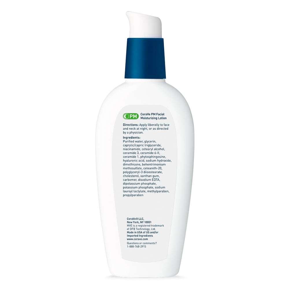 CeraVe PM Facial Moisturizing Lotion, Night Cream with Hyaluronic Acid and Niacinamide, Ultra-Lightweight, Oil-Free Moisturizer for Face, 3 Ounce - Image 8