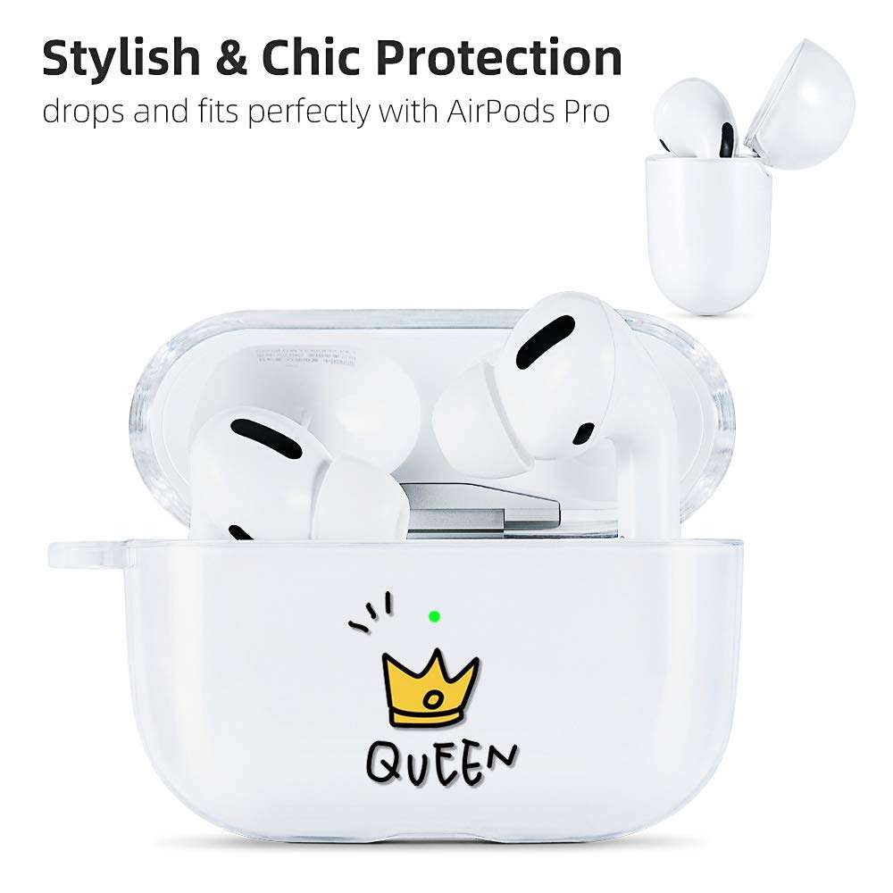 AKABEILA Airpods Pro Case Cover Cute Soft Silicone Clear with Pattern Designs for Women Men Shockproof Protective Case for Airpods Pro Case with Carabiner [Front LED Visible] - Image 2