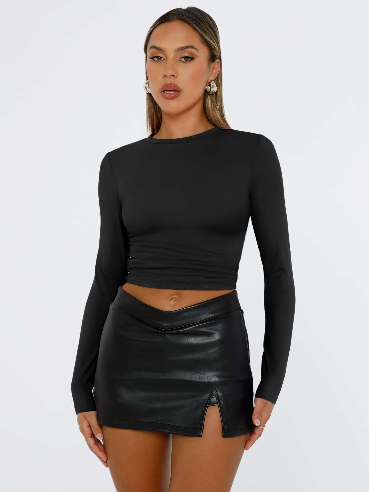 Trendy Queen Womens Long Sleeve T Shirts Fall Fashion 2025 Basic Crop Tops Going Out Outfits Y2k Clothes - Image 2