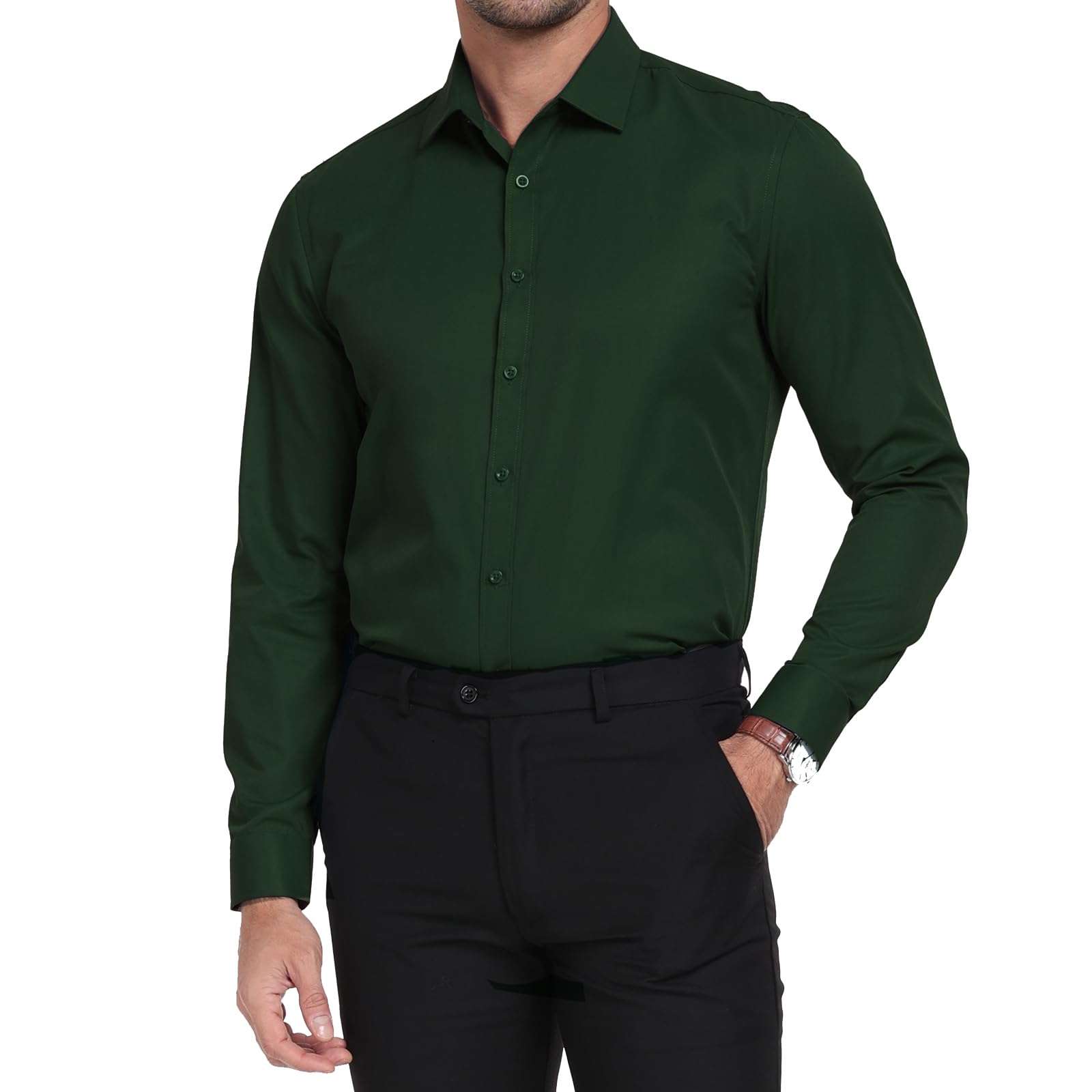 Mens Dress Shirts Classic Solid Long Sleeve Formal Shirt for Men Business Casual Button Down Shirts - Image 1