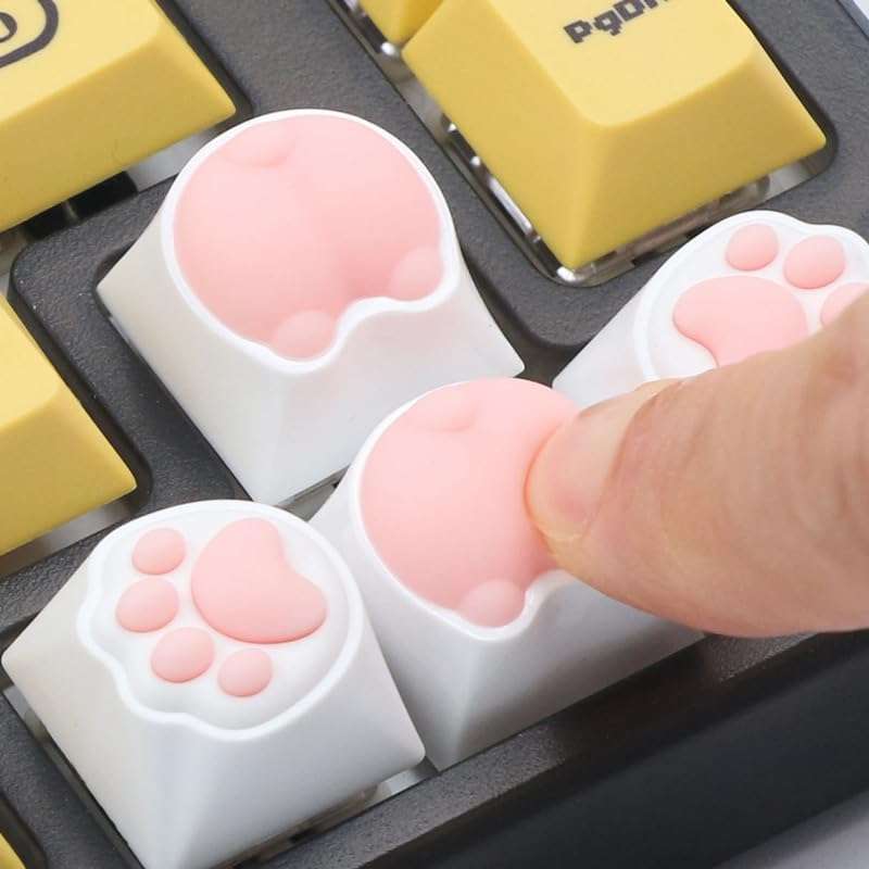 JCSMARTEC 4Pack Cute Cat Paw Keycaps, Custom R4 Kawaii Cartoon Keycaps PBT Gaming ESC Backlit Key Cap for Mechanical Keyboard MX Switch - Image 2