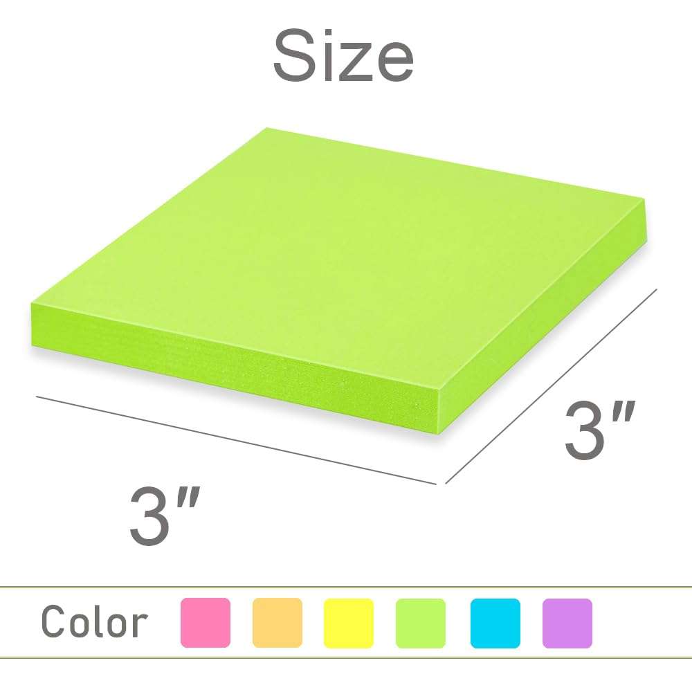 (24 Pack) Sticky Notes 3x3 in Post Bright Stickies Colorful Super Sticking Power Memo Pads, Strong Adhesive, 74 Sheets/pad - Image 3