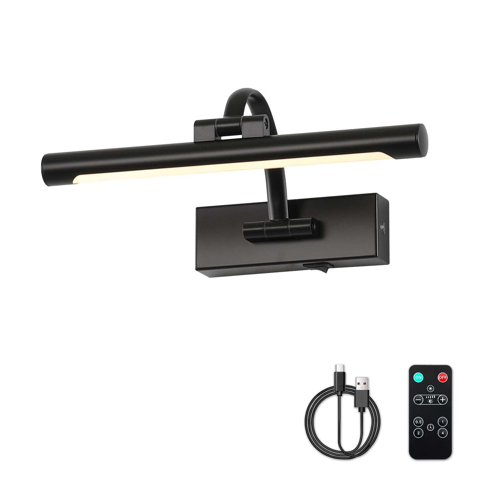 DESOOP Battery Operated Picture Lights for Wall Black Art Light Wireless Gallery Lights with Timer and Remote 12 Inch 2W Warm White - Image 1