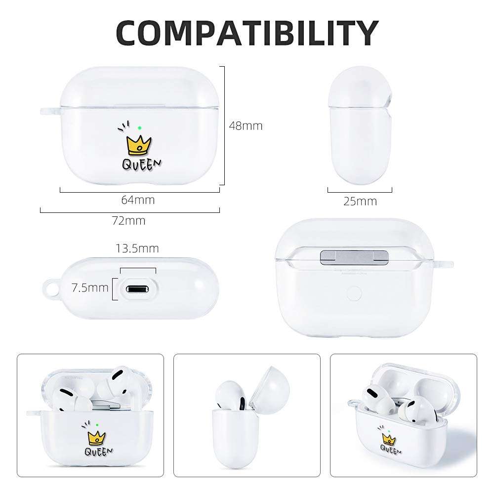 AKABEILA Airpods Pro Case Cover Cute Soft Silicone Clear with Pattern Designs for Women Men Shockproof Protective Case for Airpods Pro Case with Carabiner [Front LED Visible] - Image 4