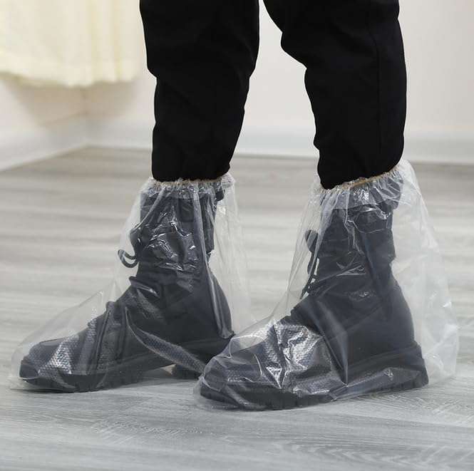 Nenluny 10 Pairs Shoe Covers Boot Covers Plastic Disposable Waterproof Shoe Covers for Men and Women Rain Outdoor Indoors Overshoes (Transparent) - Image 2