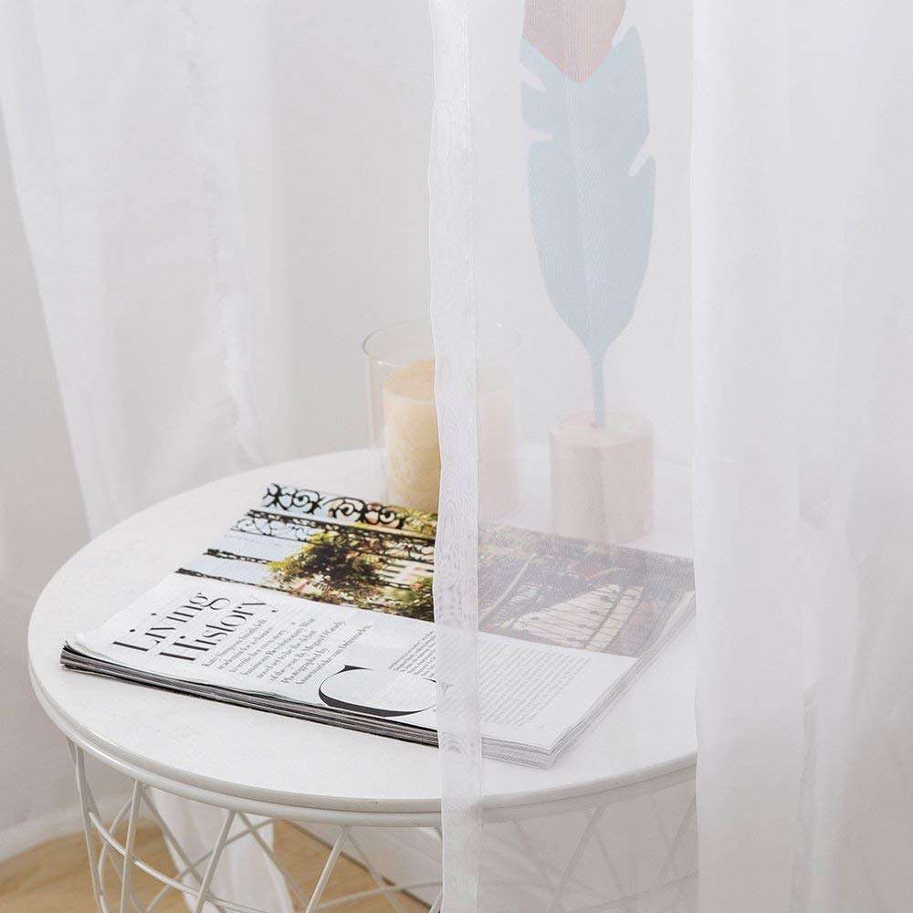 MIULEE 2 Panels Solid Color White Sheer Window Curtains Elegant Window Voile Panels/Drapes/Treatment for Bedroom Living Room (54 X 84 Inches White) - Image 5