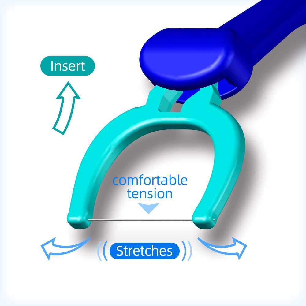 T.Smile NoFuss Dental Flosser Kit, 5-inch Long Handle & Refill Heads, Extra-Strength Floss for Comfortable Clean, Fluoride Free, (1 Blue Handle + 100 Extra-Strength Floss Refills) - Image 5