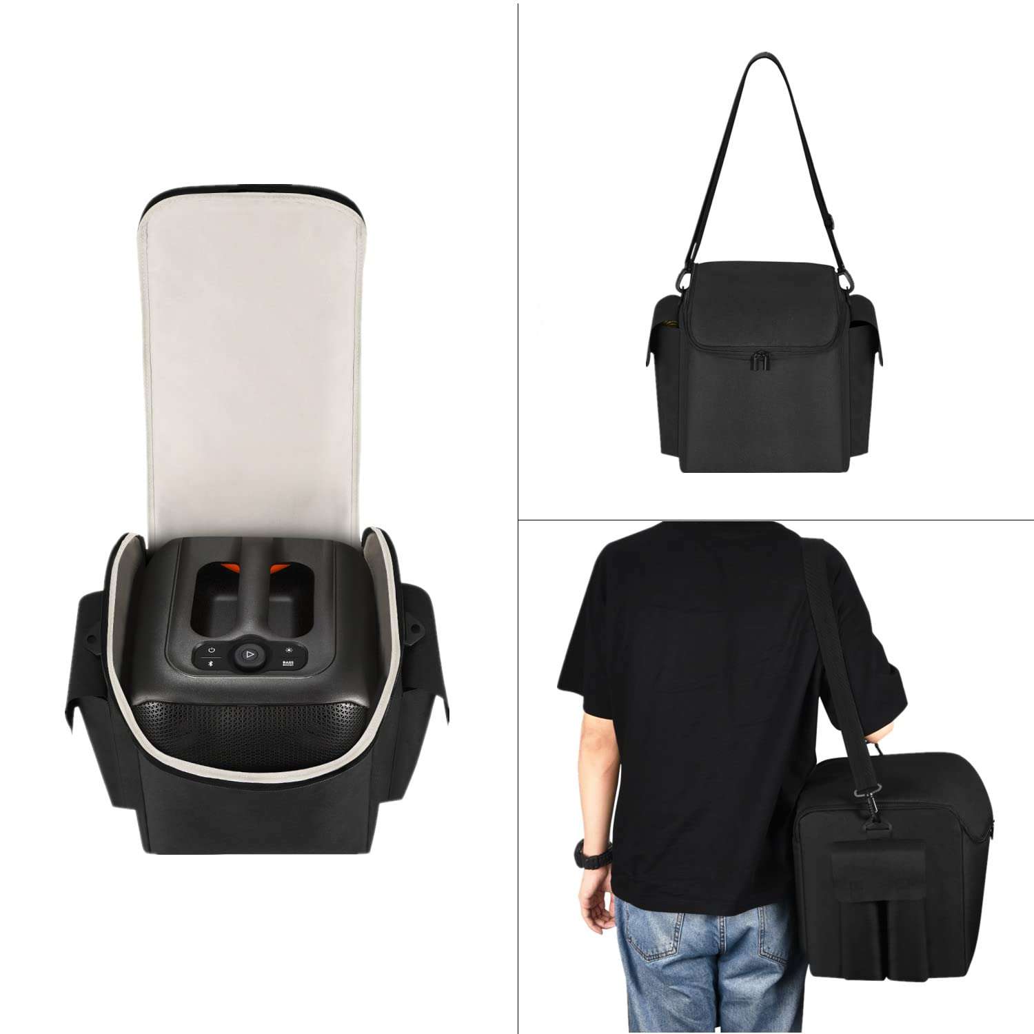 Rummyluck Case for JBL Partybox Encore Essential, Tote Bag for JBL Partybox Encore Essential,Portable Carrying Cover Handbag With Microphone Tablet Cable Storage Pockets - Image 2