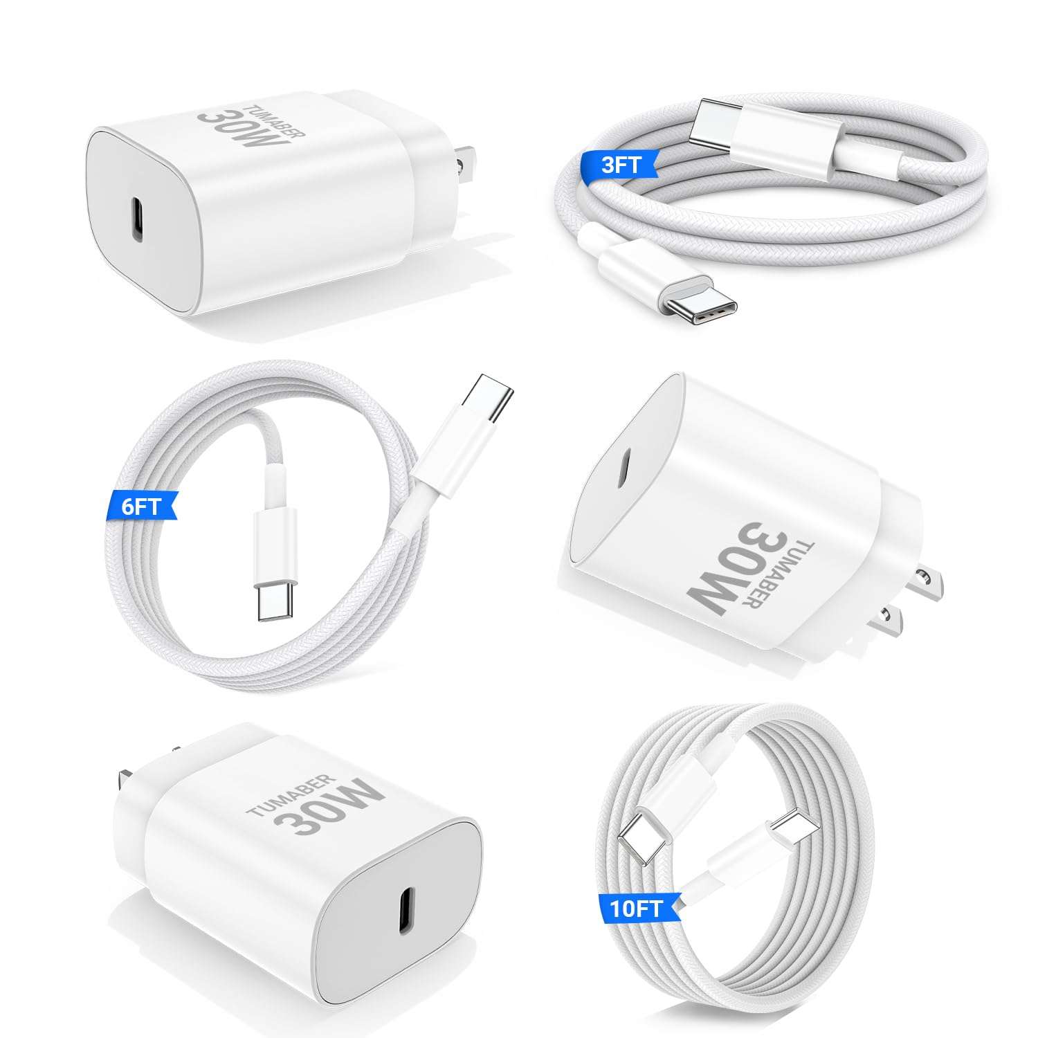 iPhone 16/15 Pro Max & Plus, 30W Fast Charging USB C Cable & Adapter, 3ft/6ft/10ft Type C Cord for iPhone & iPad Pro - Image 1