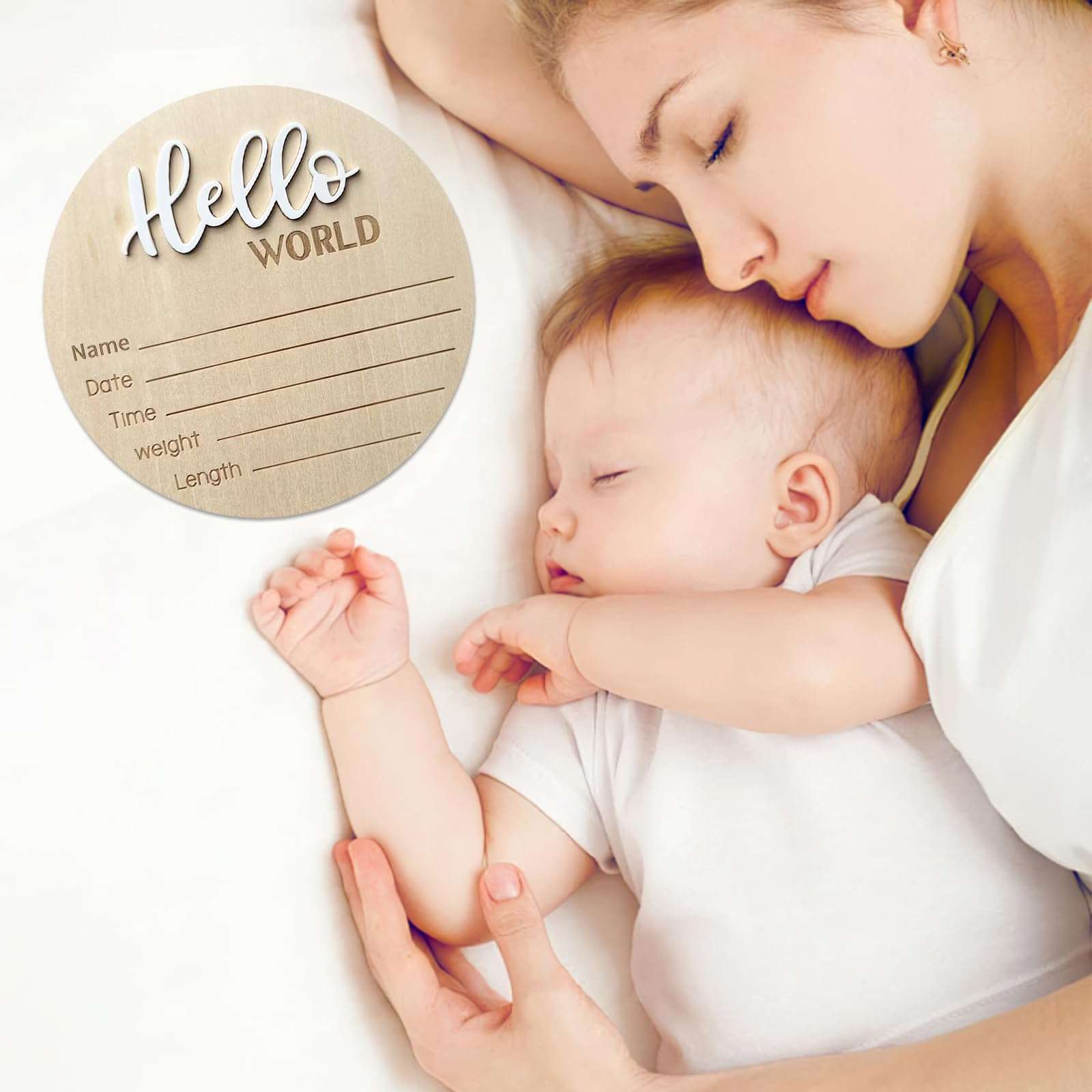 Baby Announcement Sign, ​5.9 Inch Wooden Hello World Newborn Signs, Birth Announcement Sign, Baby Shower Hospital Nursery for Newborn Boys and Girls (White) - Image 7