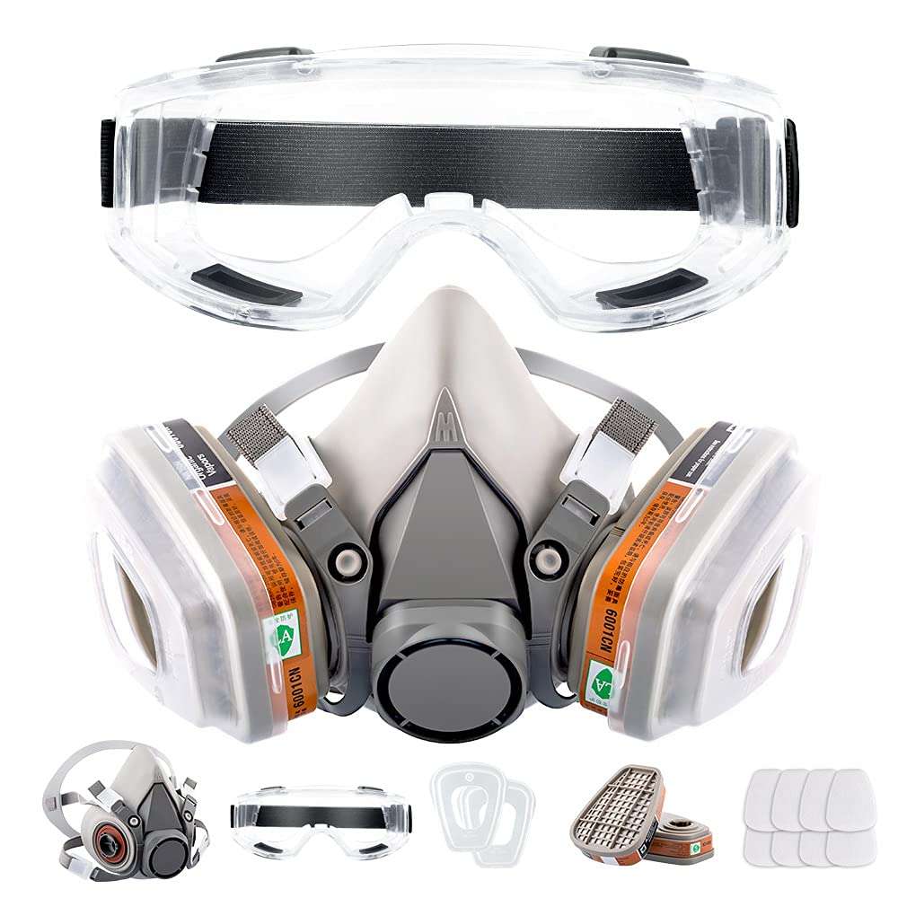 RBLCXG Respirator Reusable Half Face Cover Gas Mask with Safety Glasses, Filters for Painting, chemical, Organic Vapor, Welding, Polishing, Woodworking and Other Work Protection - Image 1