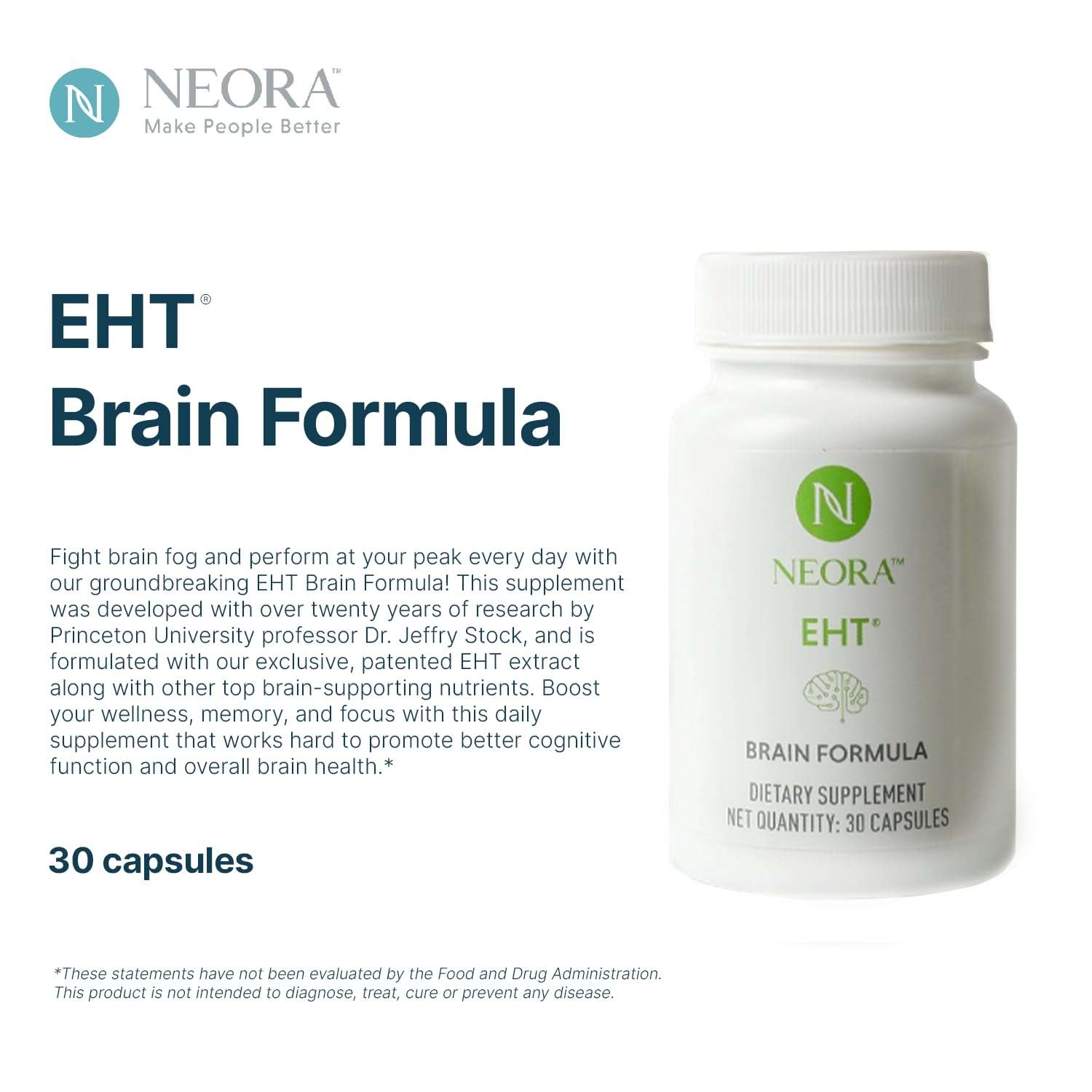 NEORA EHT - Brain Formula with EHT Extract, B6, B12, D, Alpha Lipoic Acid, Huperzine-A for Memory, Focus, Cognitive Health - 30 Capsules - Image 3