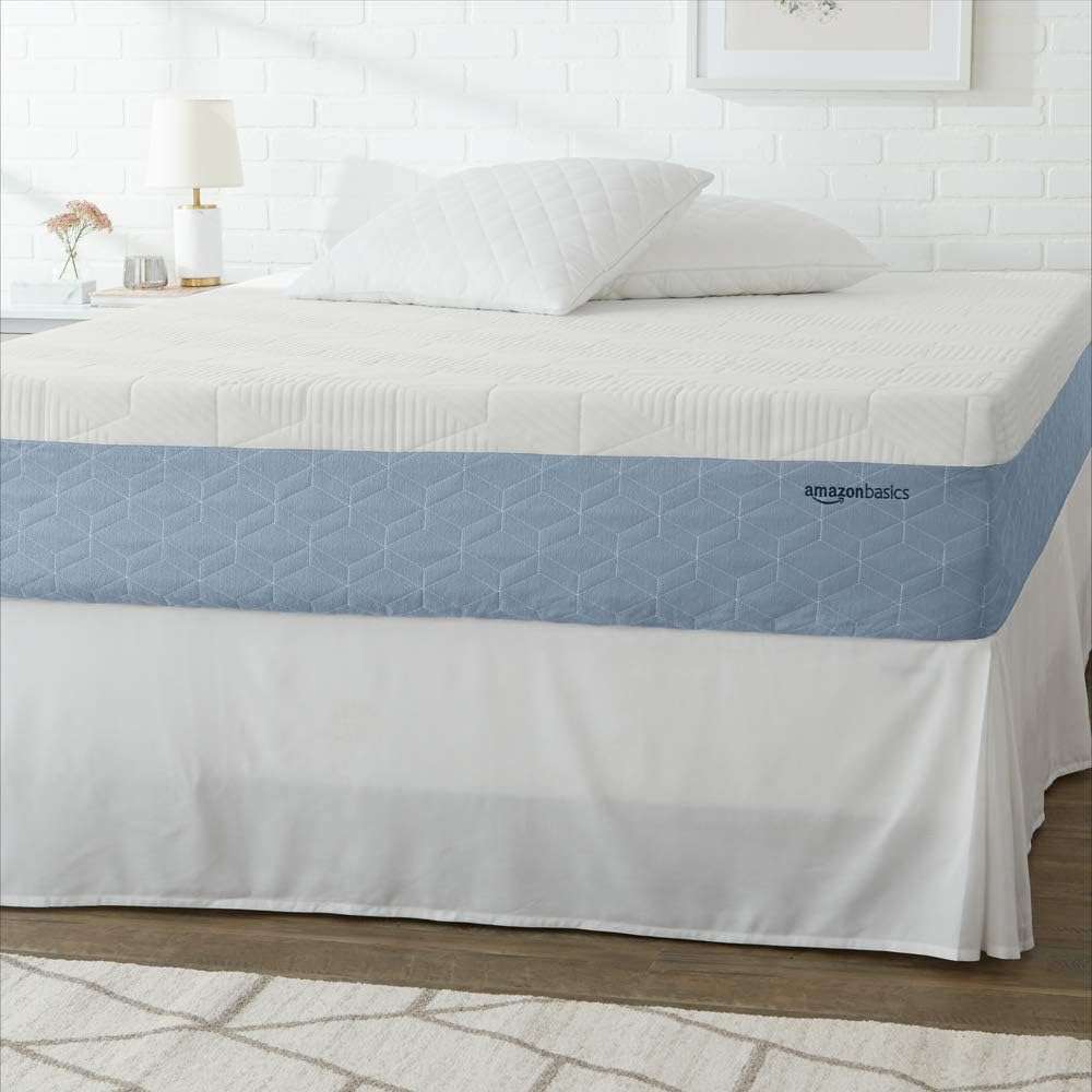 Amazon Basics Memory Foam Mattress, Medium Firm, Cooling Gel, King Size Mattress, CertiPUR-US® Certified Foam, 80 x 76 x 12 inches, White/Gray - Image 1