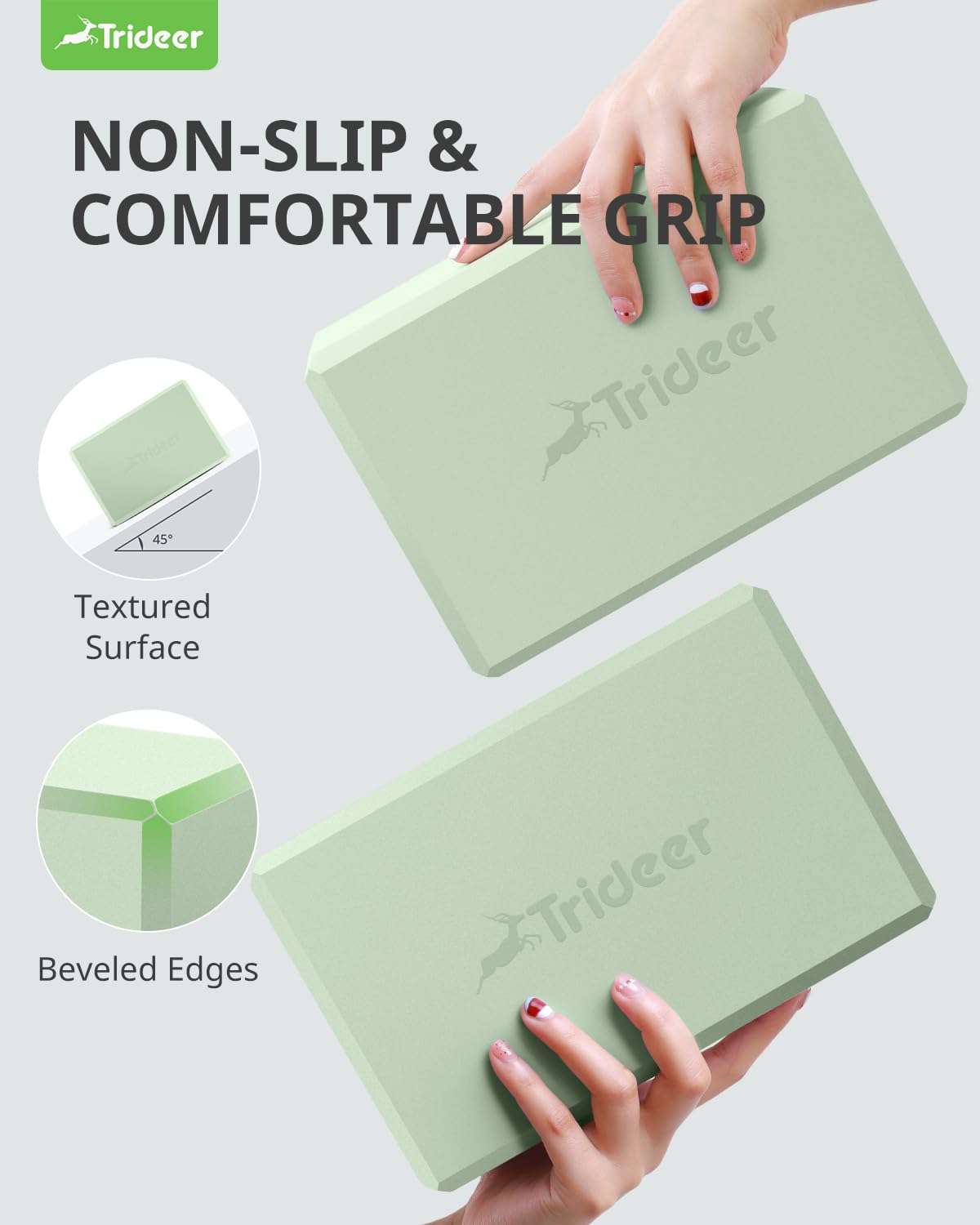 Trideer Yoga Blocks 2 Pack, Soft Non-Slip Foam Blocks with Beveled Edges for Alignment and Stretching in Yoga, Pilates, and Dance - Supportive, Lightweight, Odor Resistant, Latex-Free - Image 6