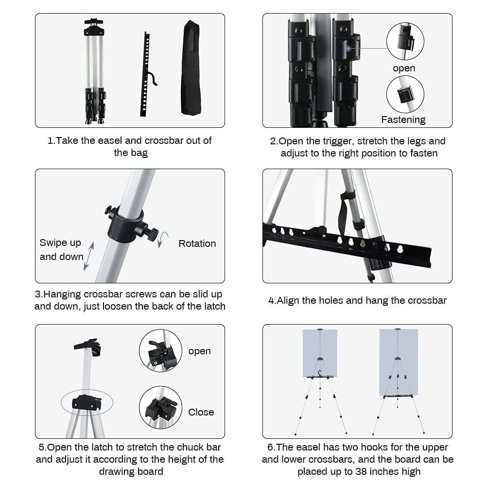 Art Easel Stand for Painting and Sign - RRFTOK Aluminum 66 Inch Metal Tripod Adjustable Portable Easels for Display - Canvas Stand for Table Top Floor Drawing for Artists Adult Holder or Teen - Image 8