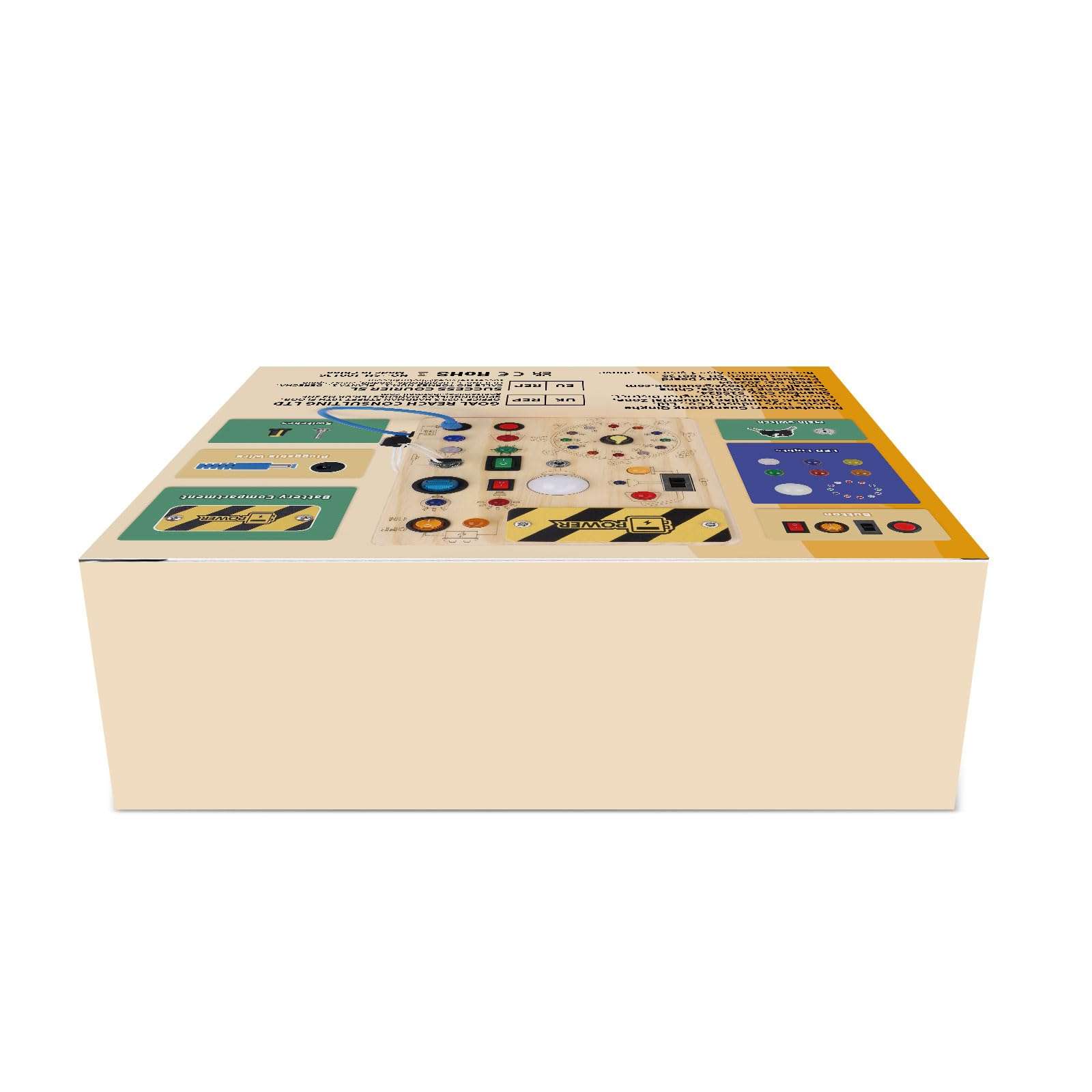 Iabedi Busy Board, Montessori Toy for 1-3 Years Old, Wooden Toddler Sensory Travel Toy, Ideal Gift for 1+ Year Old Boys (Busy Board Plus V2), Medium, Yellow - Image 10
