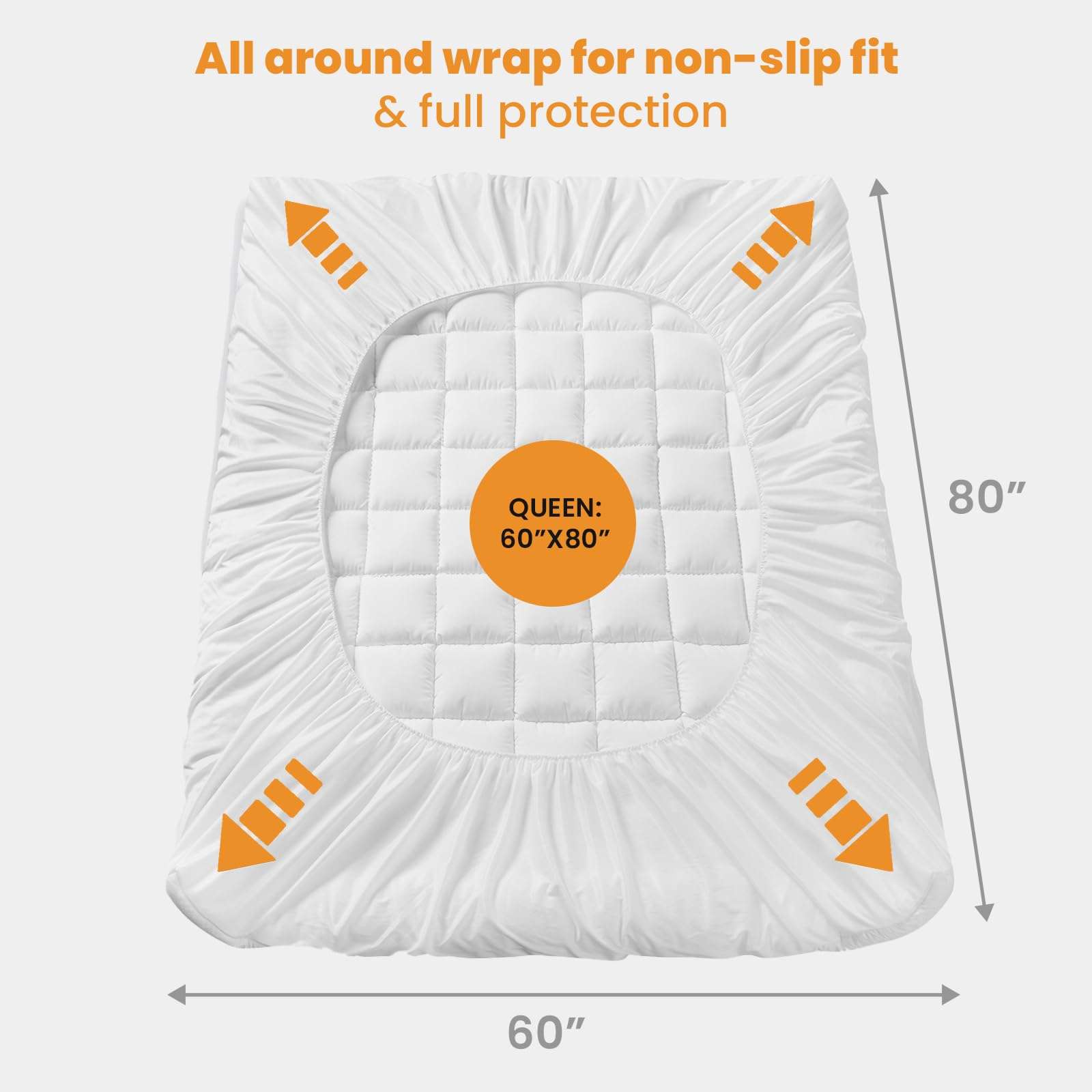 MATBEBY Queen Size Mattress Pad - Cooling Breathable Mattress Topper, Quilted Fitted Mattress Protector, Pillow Top Mattress Cover with 8-21" Deep Pocket, Soft, Machine Washable, White, 60x80 Inches - Image 3