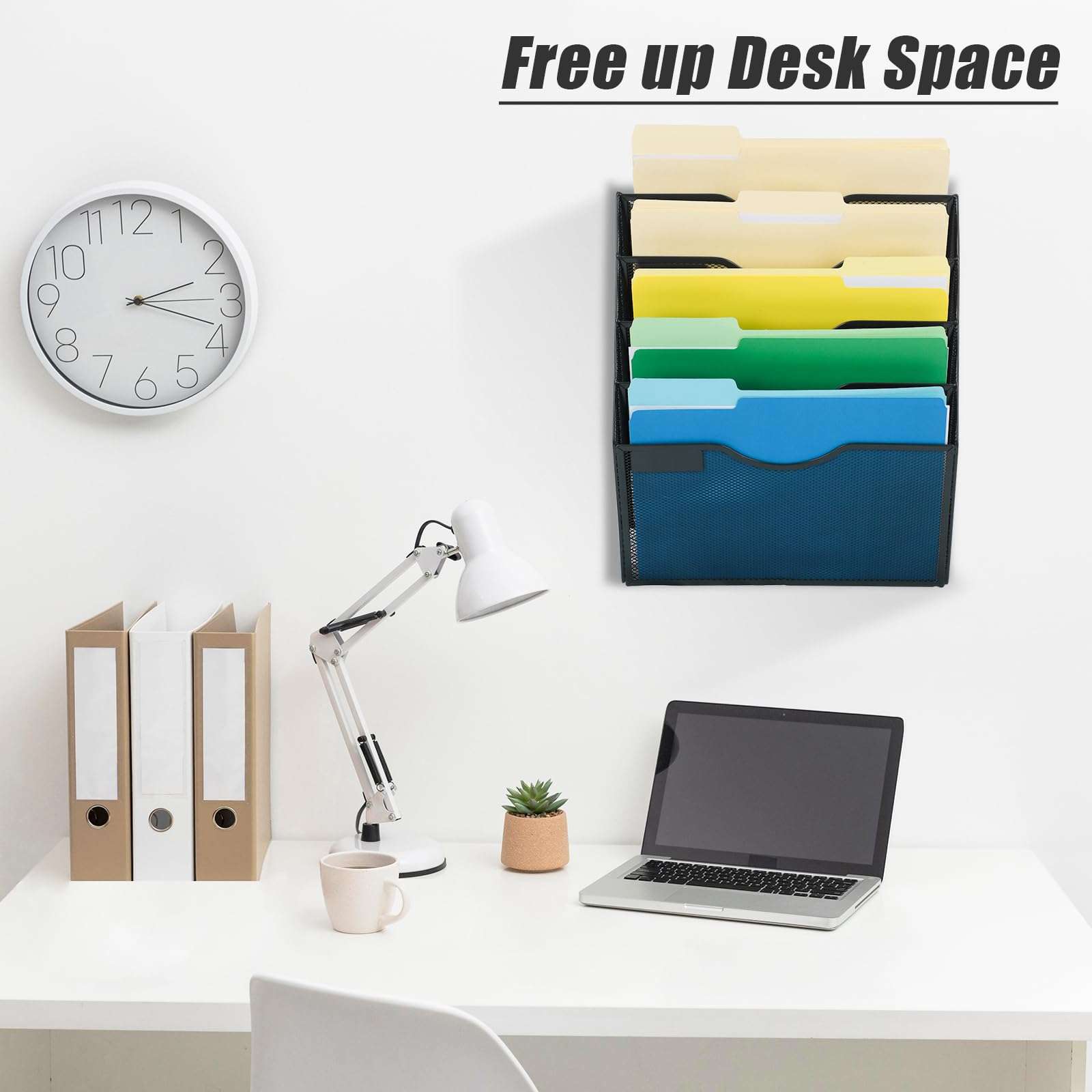 EASEPRES 5 Pocket Mesh Hanging Wall File Organizer, Wall Mounted Mail Paper Document Folder Holder, Clipboard Storage Organization Magazine Rack with Nametag Label for Office Home School, Black - Image 6