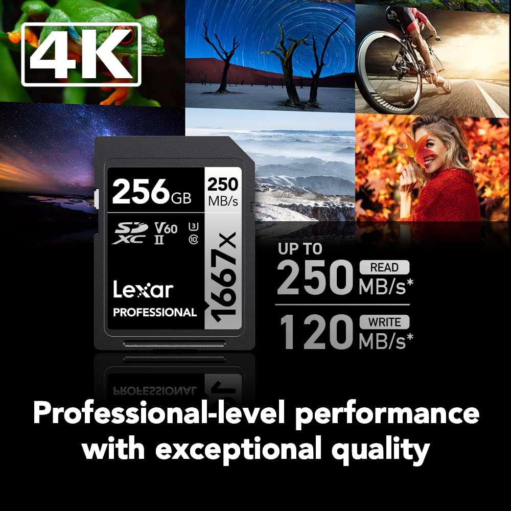 Lexar 256GB Professional 1667x SD Card, UHS-II, C10, U3, V60, Full HD, 4K, Up To 250MB/s Read SDXC Memory Card, for Professional Photographer, Videographer, Enthusiast (LSD256CBNA1667) - Image 2