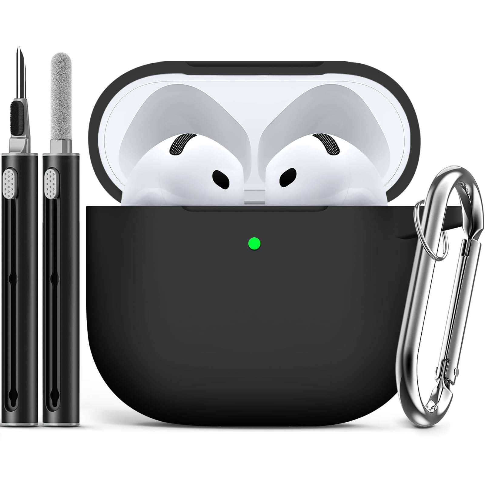 Ljusmicker for AirPods 4 Case Cover 2024 with Cleaner Kit,Soft Silicone Protective Case for Apple AirPods 4th Generation Case for Women Men,AirPod 4 Case Accessories with Keychain-Black - Image 1
