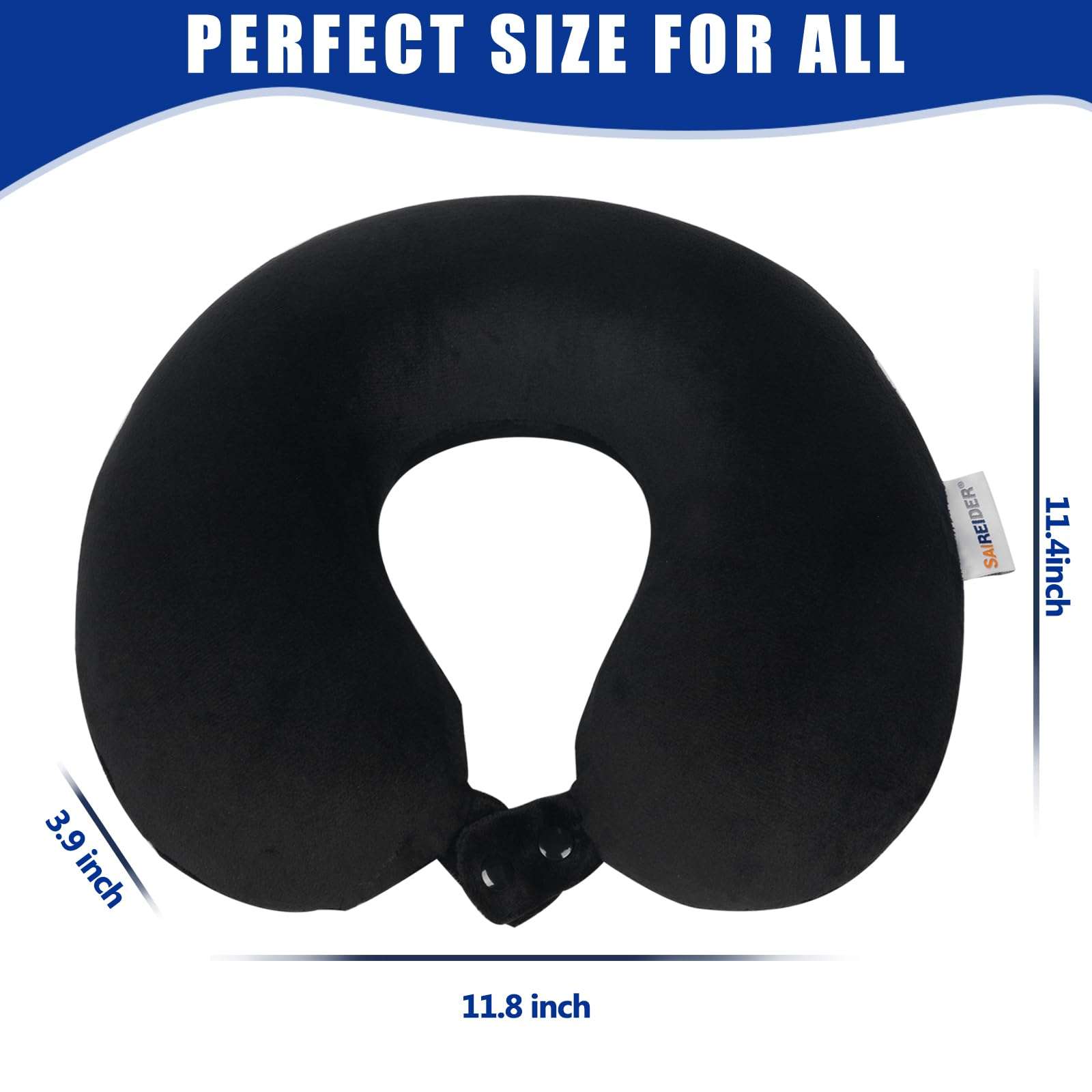 SAIREIDER Travel Pillow 100% Pure Memory Foam Travel Neck Pillow, Airplane Pillow for Traveling、Car、Home、Office，Washable Cover（Black） - Image 2