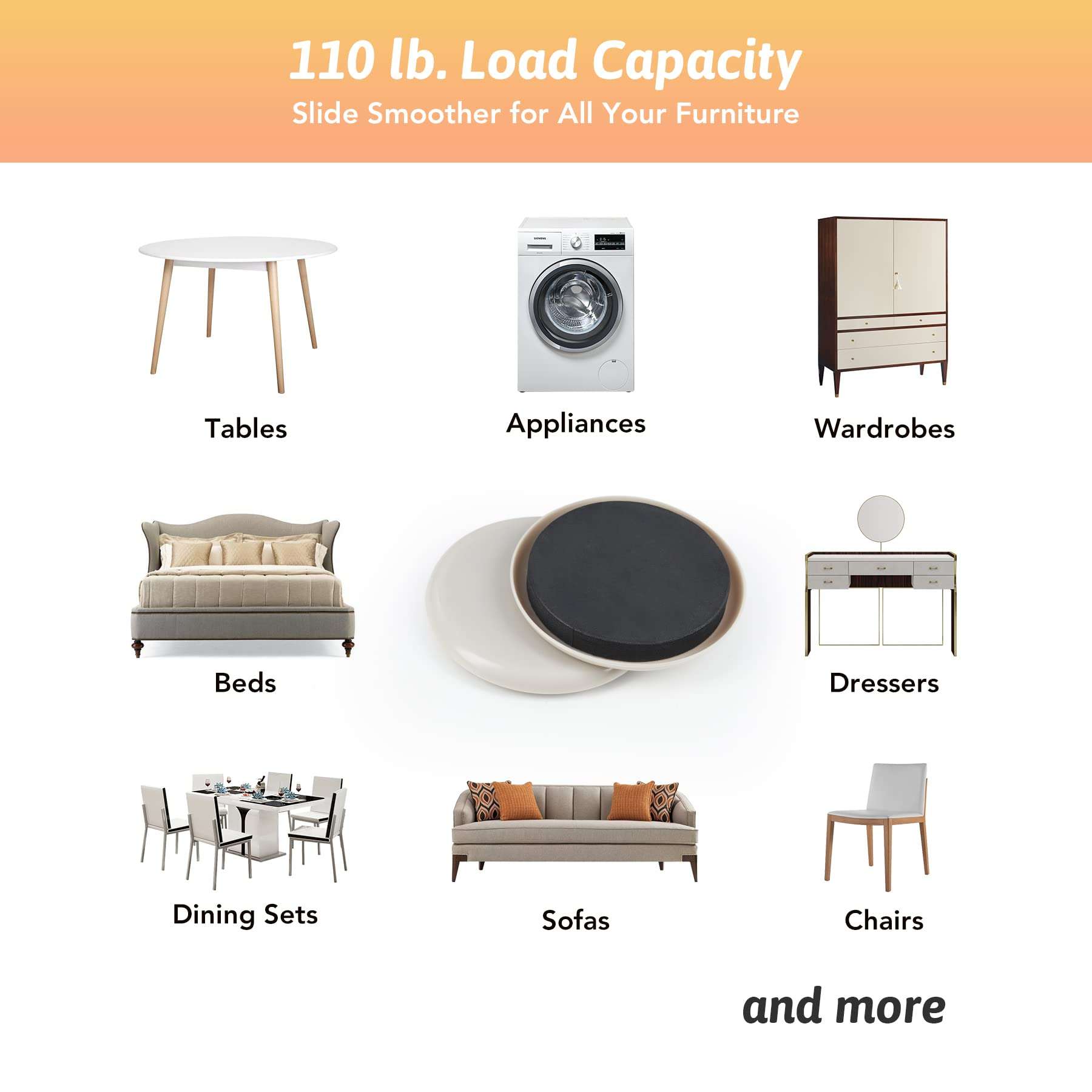 CO-Z Furniture Sliders - 8 Pack, 3 1/2" Reusable Furniture Sliders for Carpet, Heavy-Duty Furniture Gliders Movers for Hardwood Floors, Plastic Moving Pads for Heavy Furniture, Floor Protectors - Image 7