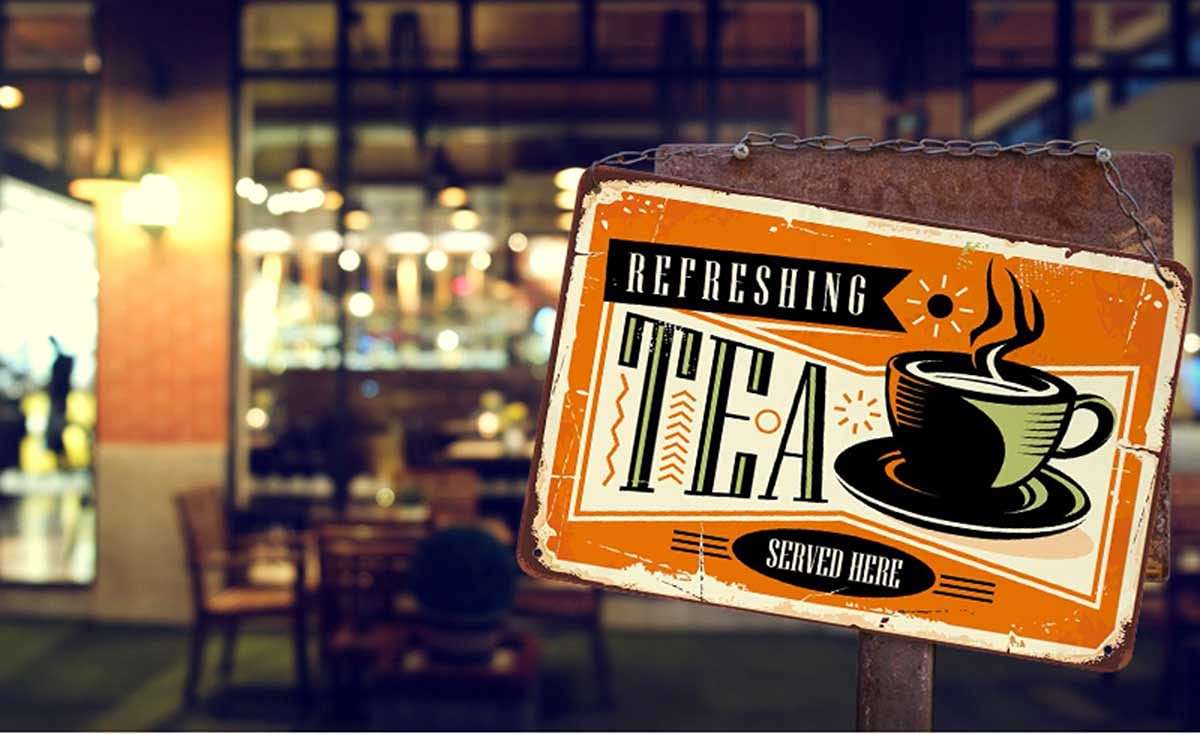 AOYEGO Tea Tin Sign,Refreshing Tea Service Here Dark Yellow Vintage Metal Tin Signs for Cafes Bars Pubs Shop Wall Decorative Funny Retro Signs for Men Women 8x12 Inch - Image 2