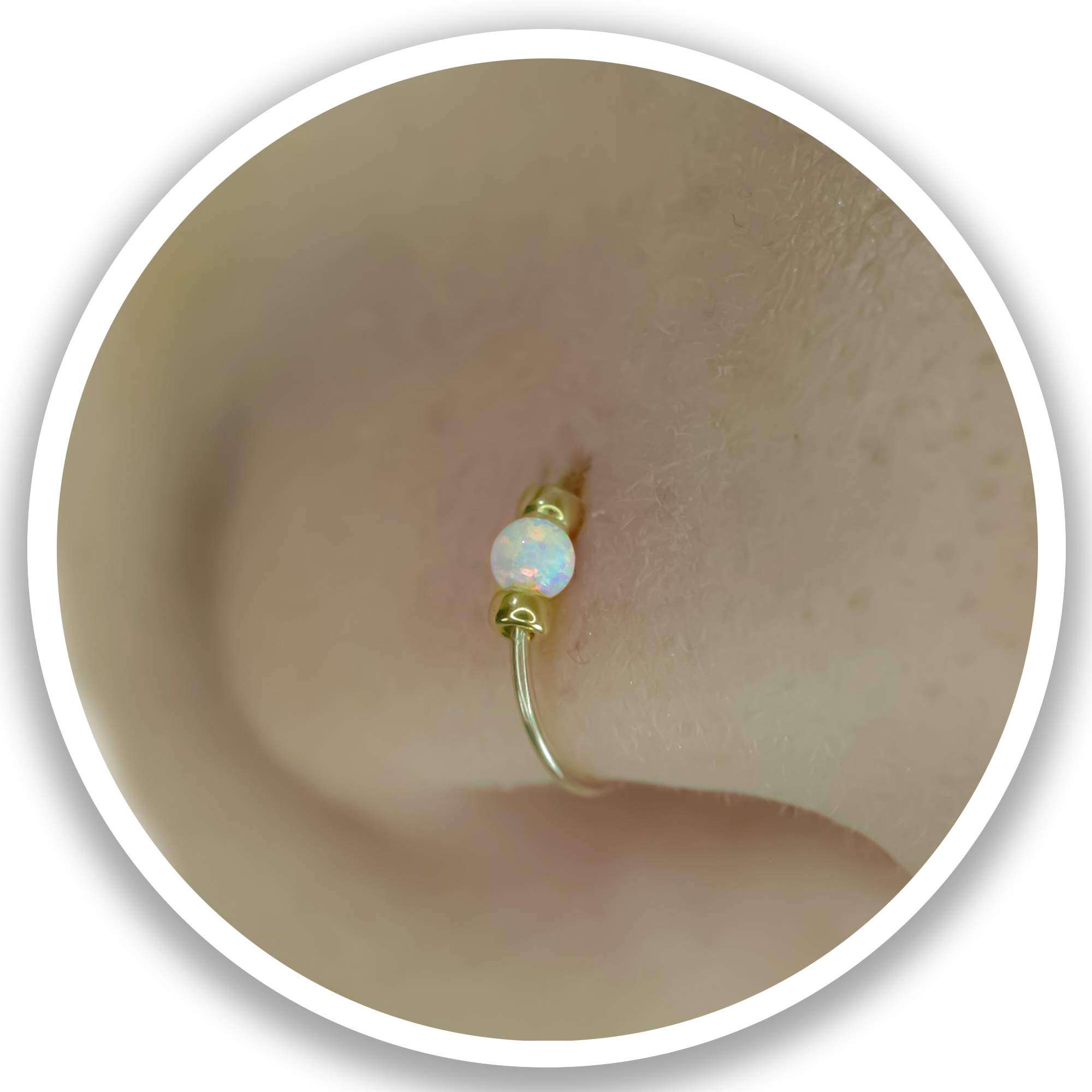 Gold Nose Ring - Thin Tiny White Opal 24 Gauge Nose Hoop Rings -14k Gold Filled Smooth Comfortable Nose Piercing Jewelry For Women - Gift Ready - Image 1
