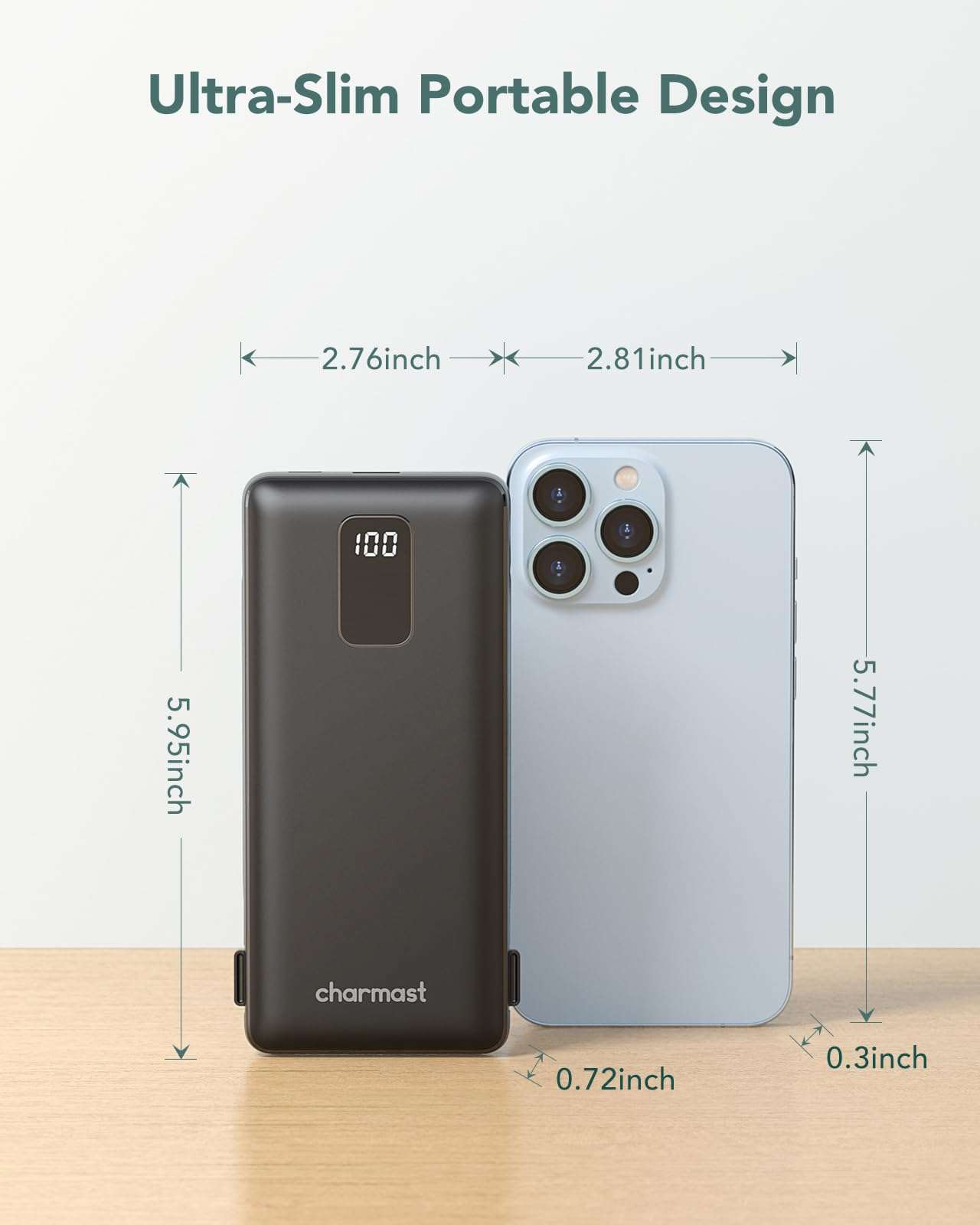 charmast Portable Charger with Built-in Cables & Wall Plug, 10000mAh Portable Power Bank, External Battery Pack Travel Essentials Compatible with iPhone 16/15/14/13, Samsung, iPad etc - Image 3