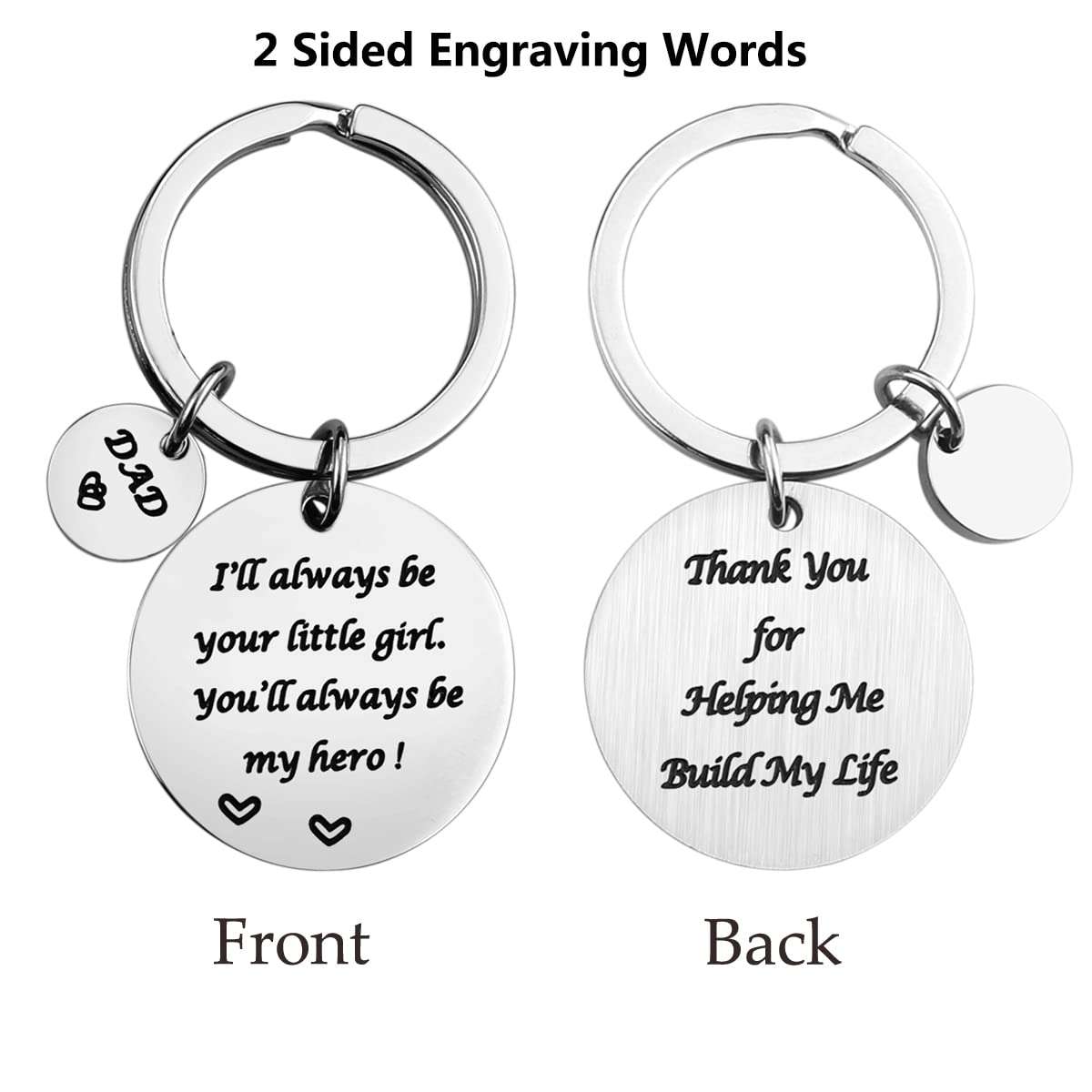 Father’s Day Gift - Dad Gifts from Daughter for Birthday Christmas Valentine’s Day, I'll Always Be Your Little Girl, You Will Always Be My Hero Daddy Keychain, Father Daughter Keyring - Image 2