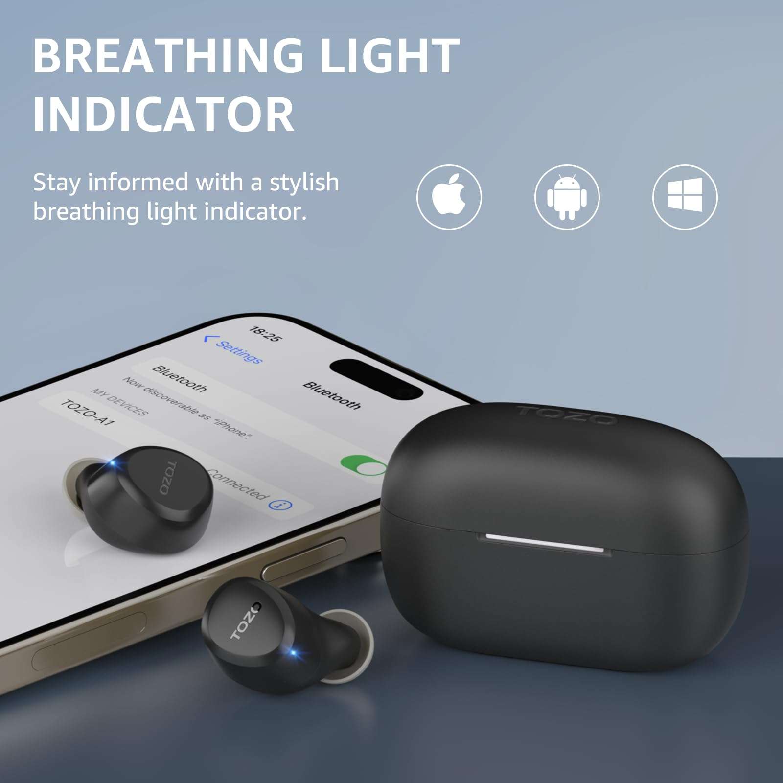 TOZO A1 Wireless Earbuds Bluetooth 5.3 Light Weight in Ear IPX5 Waterproof Headphones 2 Mic for AI Calls, Immersive Premium Sound Bass Headset with Charging Case, 32 Presets EQ Customization via App - Image 3