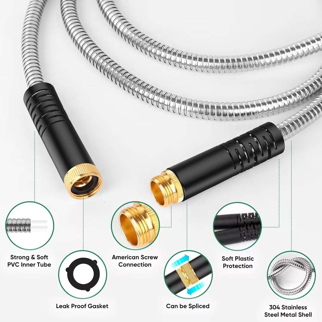 Garden Hose 50ft, Heavy Duty Stainless Steel Water Hose with 10 Functional Nozzles, No Kink, Lightweight and Flexible, Easy to Use and Store, Strong and Sturdy, Suitable for Yard and Lawn - Image 6